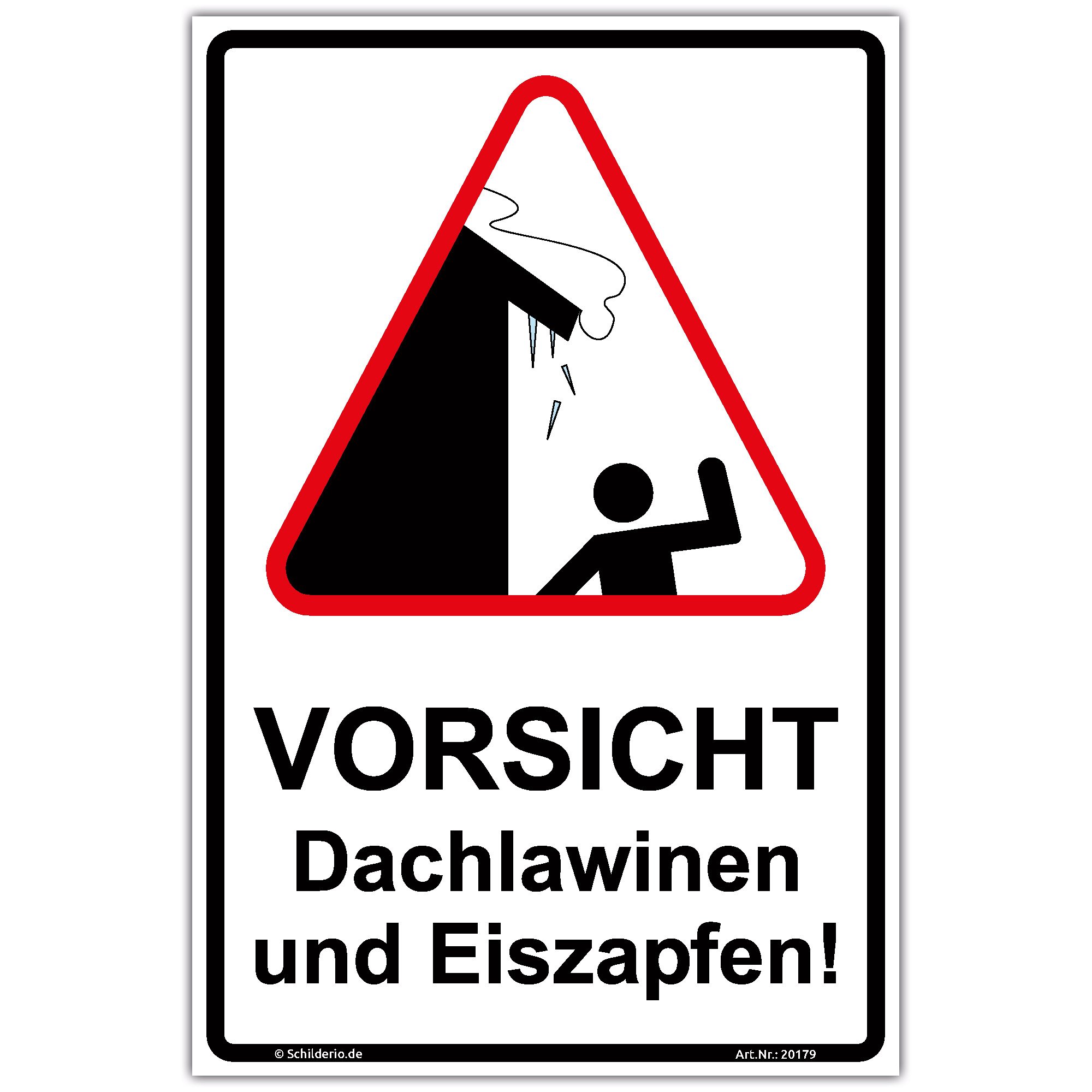 300 x 200 mm Safety Sign "Vorsicht Roof Avalanche and Icicle, Portrait, Stable Aluminium Composite Panel 3 mm Thick