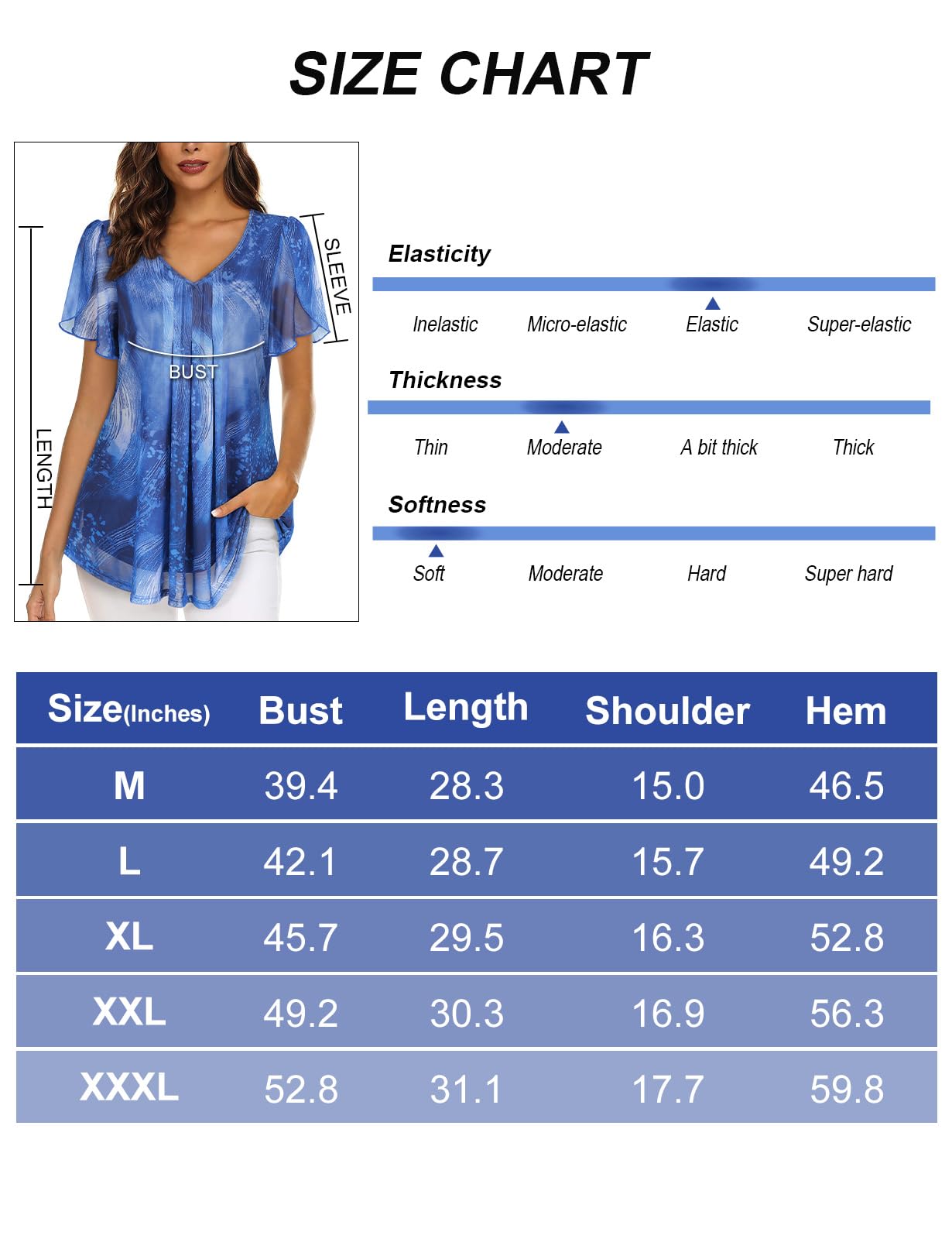 Chemisier à col en V pour femme - Manches courtes - En mousseline de soie - Double couche - Tunique décontractée