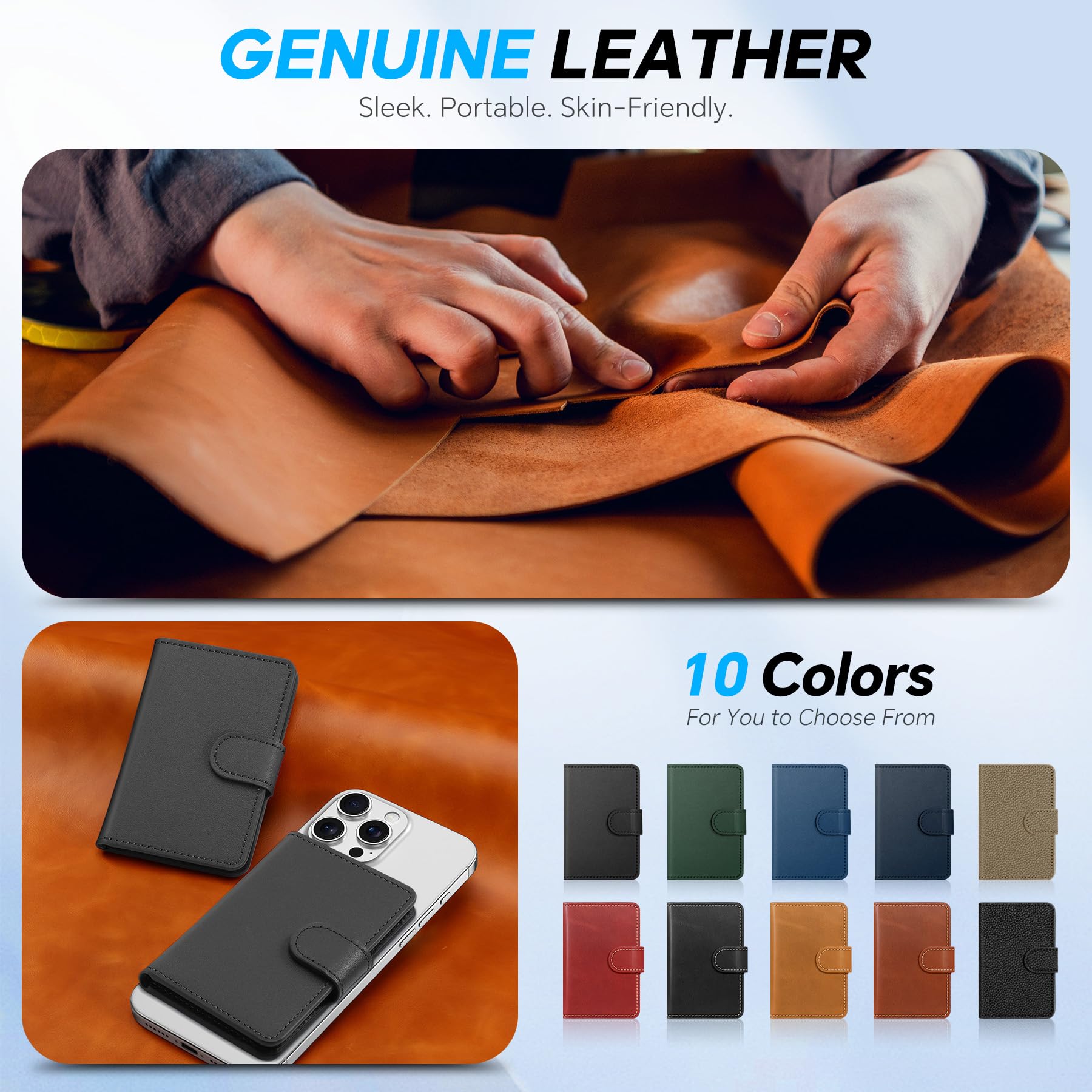 SHIELDON Porta Carte Adesivo Portafoglio Magnetico in Vera Pelle [Blocco RFID] [Slot per Carte] Porta-Carte Adesivi, Portafoglio Leather Phone Wallet per iPhone 16/15/14/13/12 – Nera