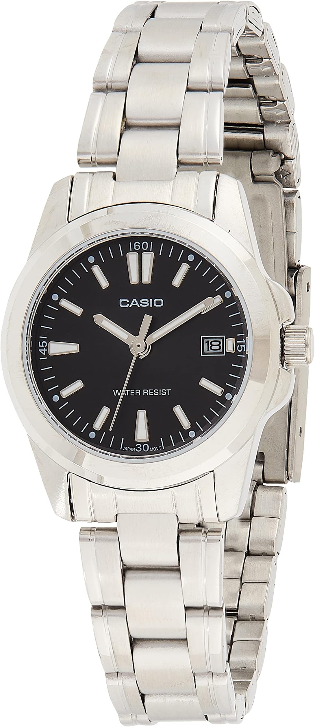 Casio Women's Analog Display Quartz Watch, Silver Stainless Steel Band, Round 26mm Case