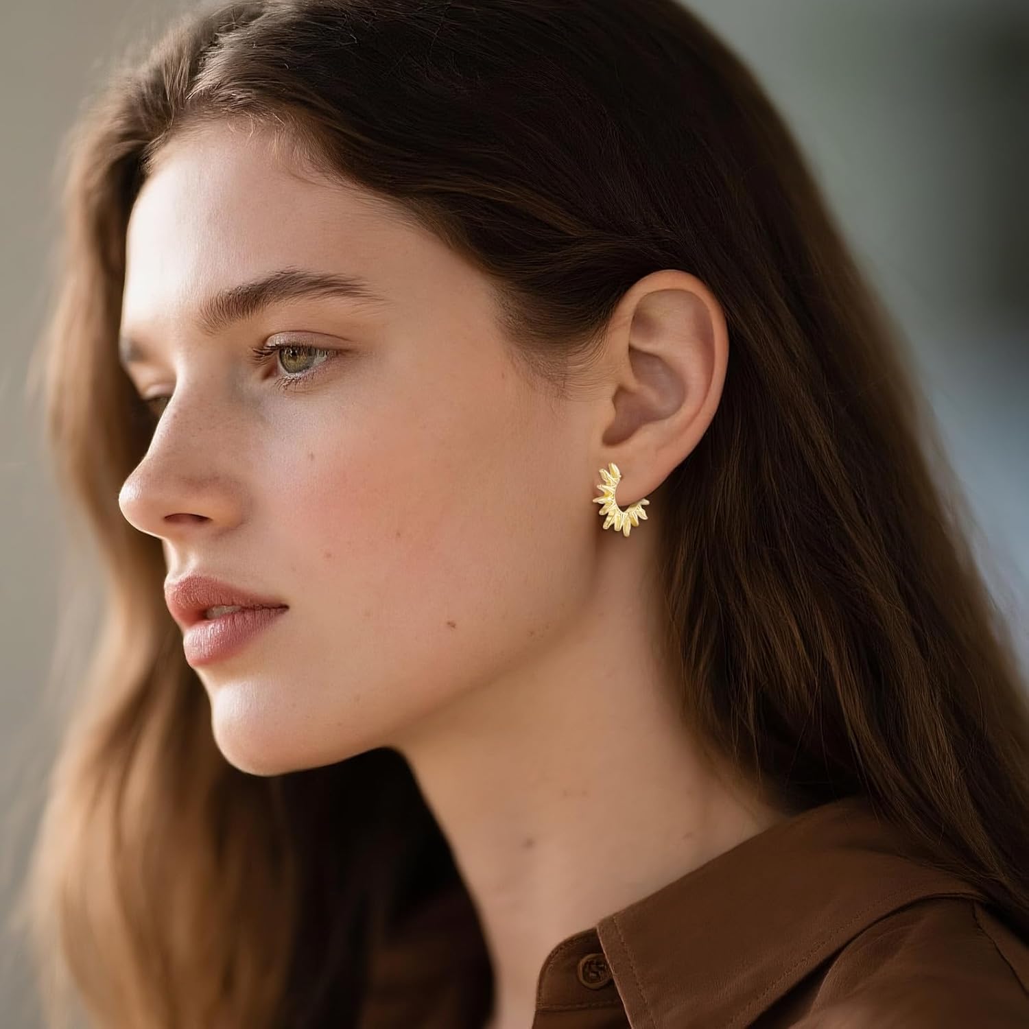 14K Gold Hoop Earrings Gold Trendy Spike Hoop Earrings Huggie Hypoallergenic Jewelry Gifts for Women - Image 2