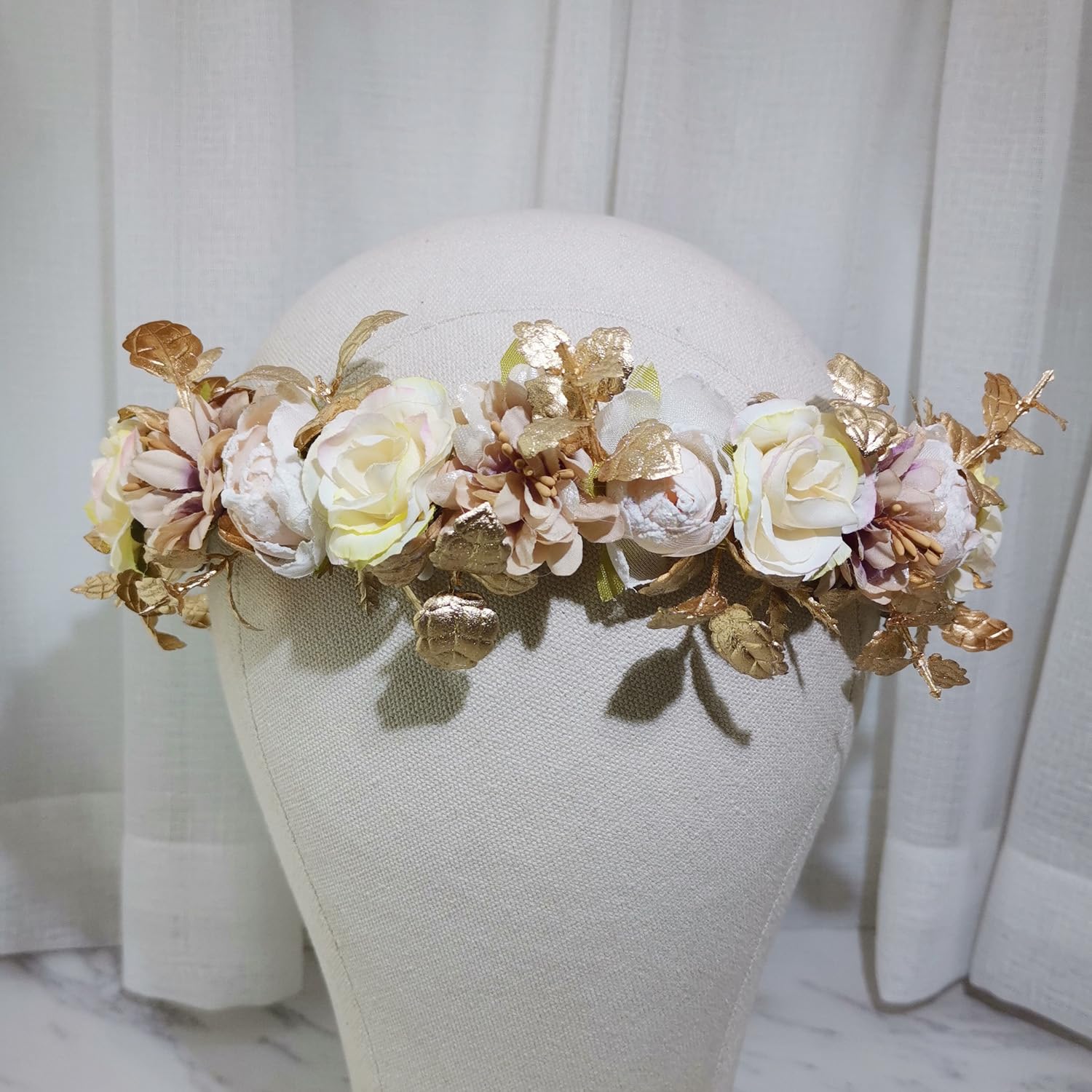 Merroyal Flower Girl Crown Bride Floral Crowns Maternity Bridesmaid Hair Wreath Wedding Photo Props (Ivory Gold Coffee) - Image 4