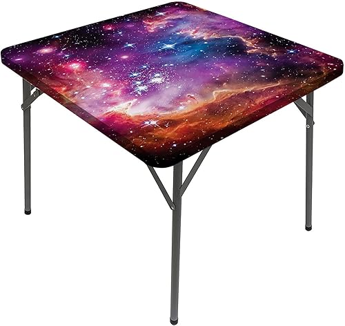 Mantel cuadrado de galaxia, estrellas de nubes de magallanes y colorido y cósmico, lavable, a prueba de derrames, se adapta a mesas de 48 x 48