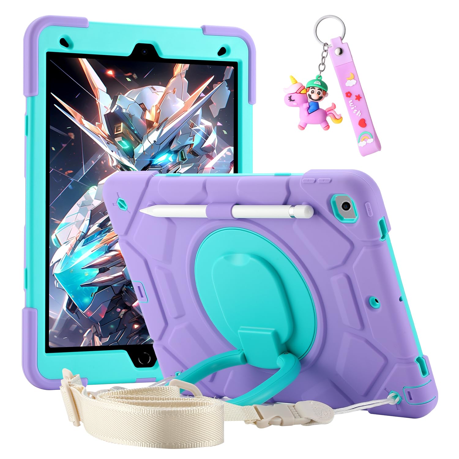 for iPad 9th/8th/7th Generation Case 10.2",Heavy Sturdy Shockproof Kids Cover with Rotating Stand/Pencil Holder/Shoulder Strap for iPad 10.2 Case 2021
