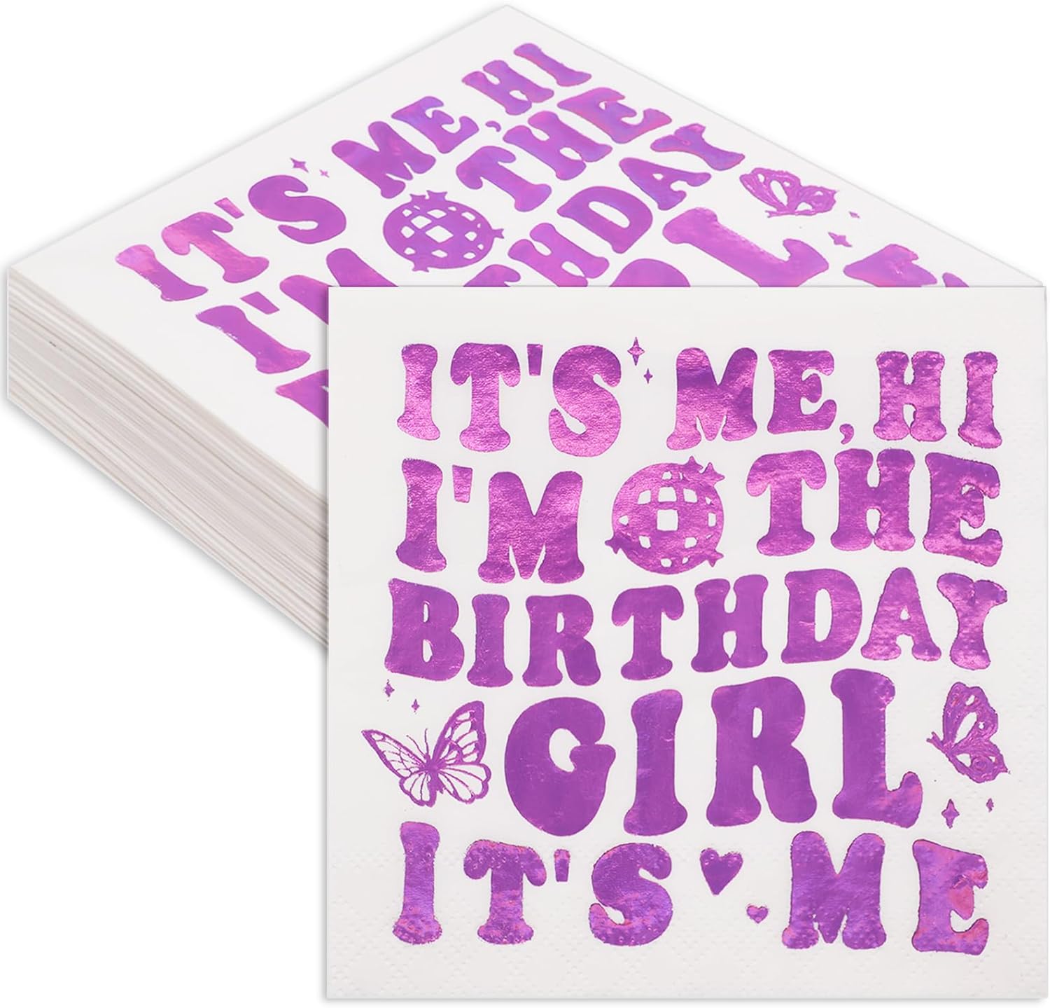 50 Pieces It's Me Hi I'm the Birthday Girl It's Me Napkins, 3-layer Popular Singer Cocktail Napkins Happy Birthday Decorations for Fans - 5"x 5" Folded (Singer)