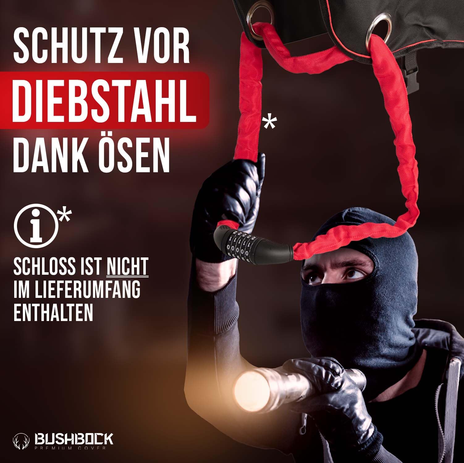BUSHBOCK® Premium disselkap - onze beste! extra hoogwaardig, zwaar, robuust, dubbele naad - gemaakt van Oxford 600D materiaal met reflectoren. Disselafdekking - voor caravans/aanhangers