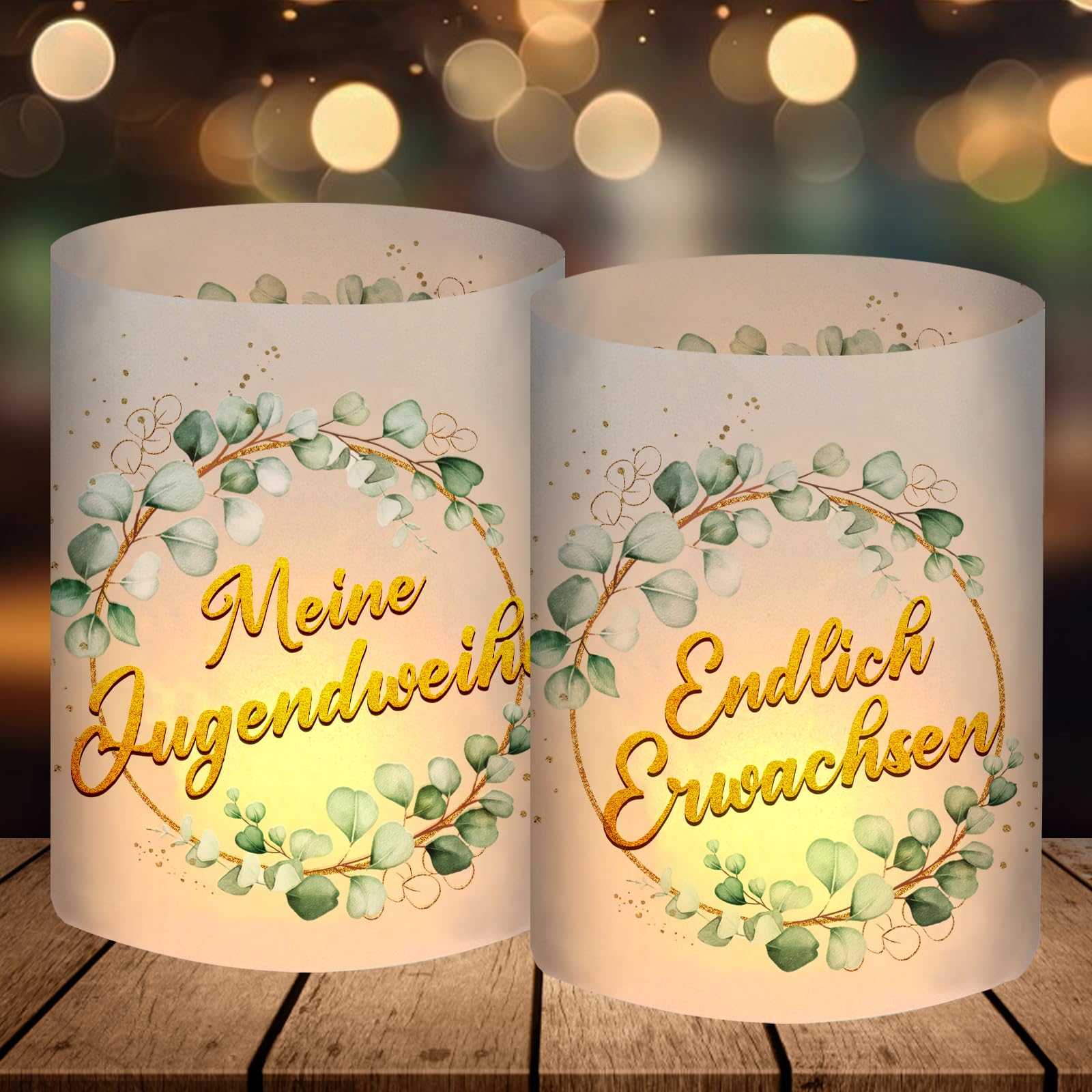 12 Windlicht Tischdeko, Jugendweihe Deko Mädchen Junge, Meine Jugendweihe Dekoration Eukalyptus Grün, Jugendweihe Party Deko Set Gastgeschenk Geschenke, Geeignet für Teelichter oder Kerzen