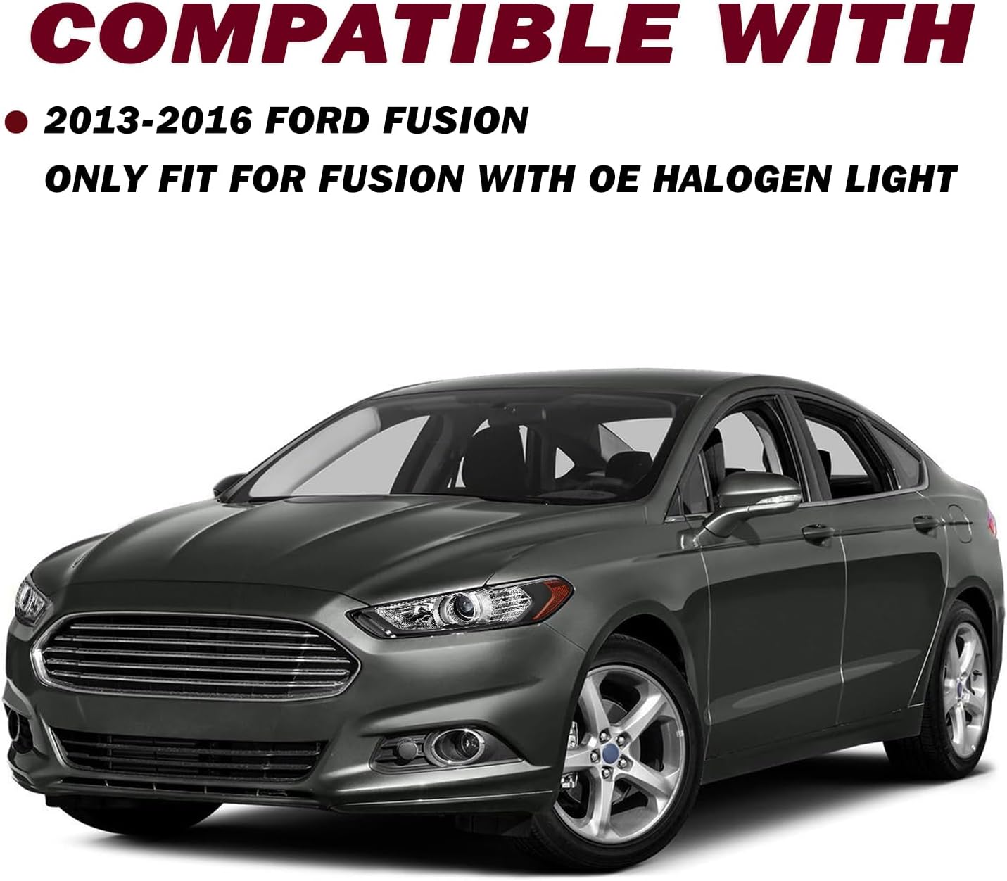 JSBOYAT Projector Headlight Assembly Replacement Fit for 2013 to 2016 Ford Fusion Headlamp (Black Housing with Amber Reflector)