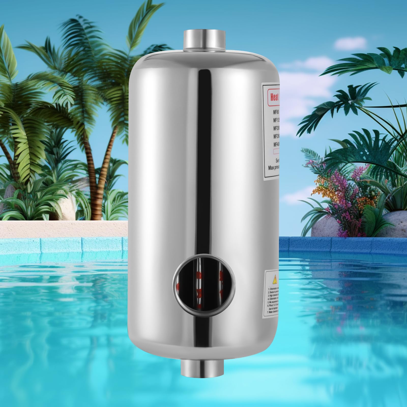 Intercambiador de calor para piscina, intercambiador de calor de acero inoxidable, 60 kW, flujo de agua de 250 l/min en la piscina, saludable e higiénico, para piscinas, spas, jacuzzis