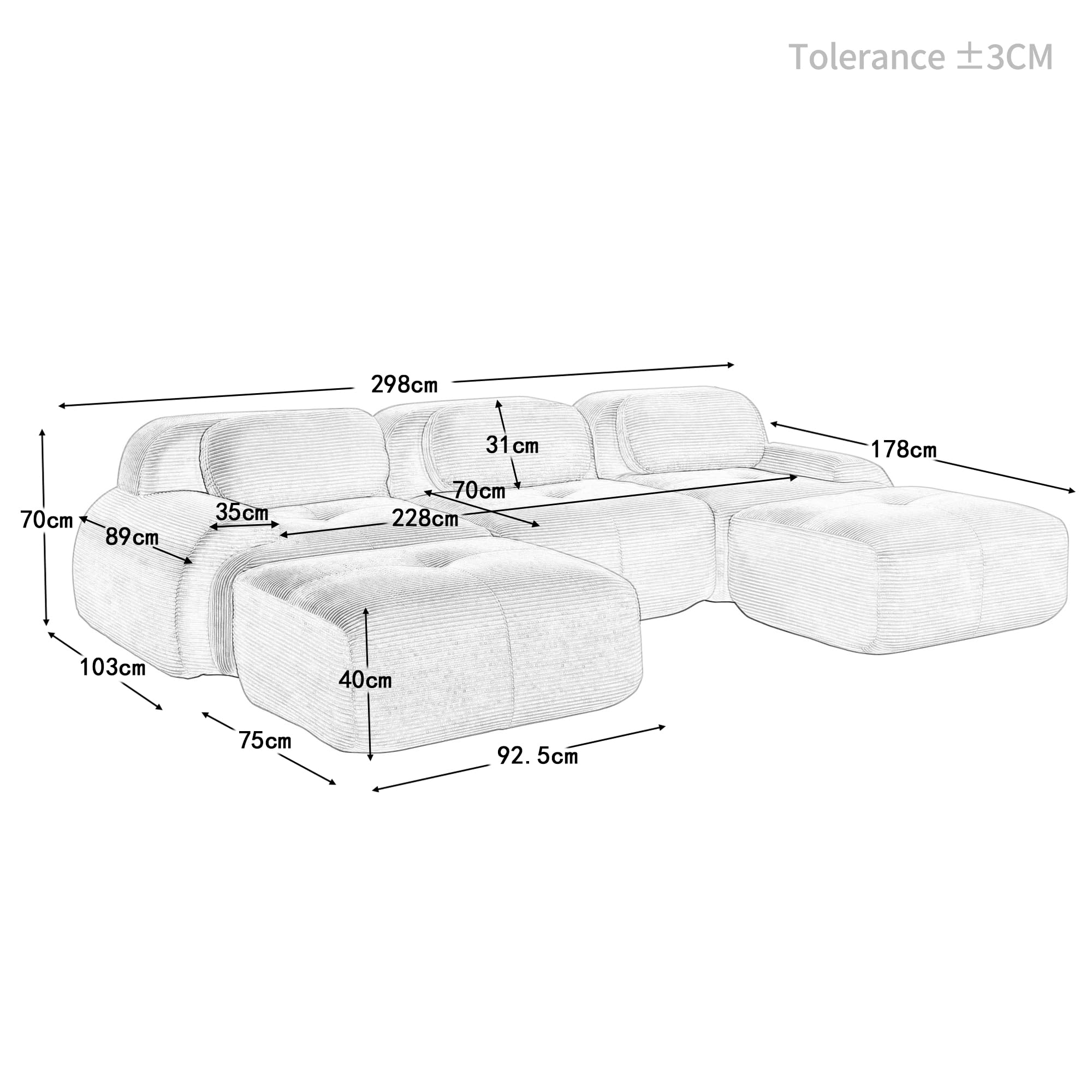 Divano a U Premium Green modulare senza montaggio, antiscivolo per animali domestici, braccioli extra larghi 32D, imbottitura altamente elastica per soggiorno, camera da letto, ufficio