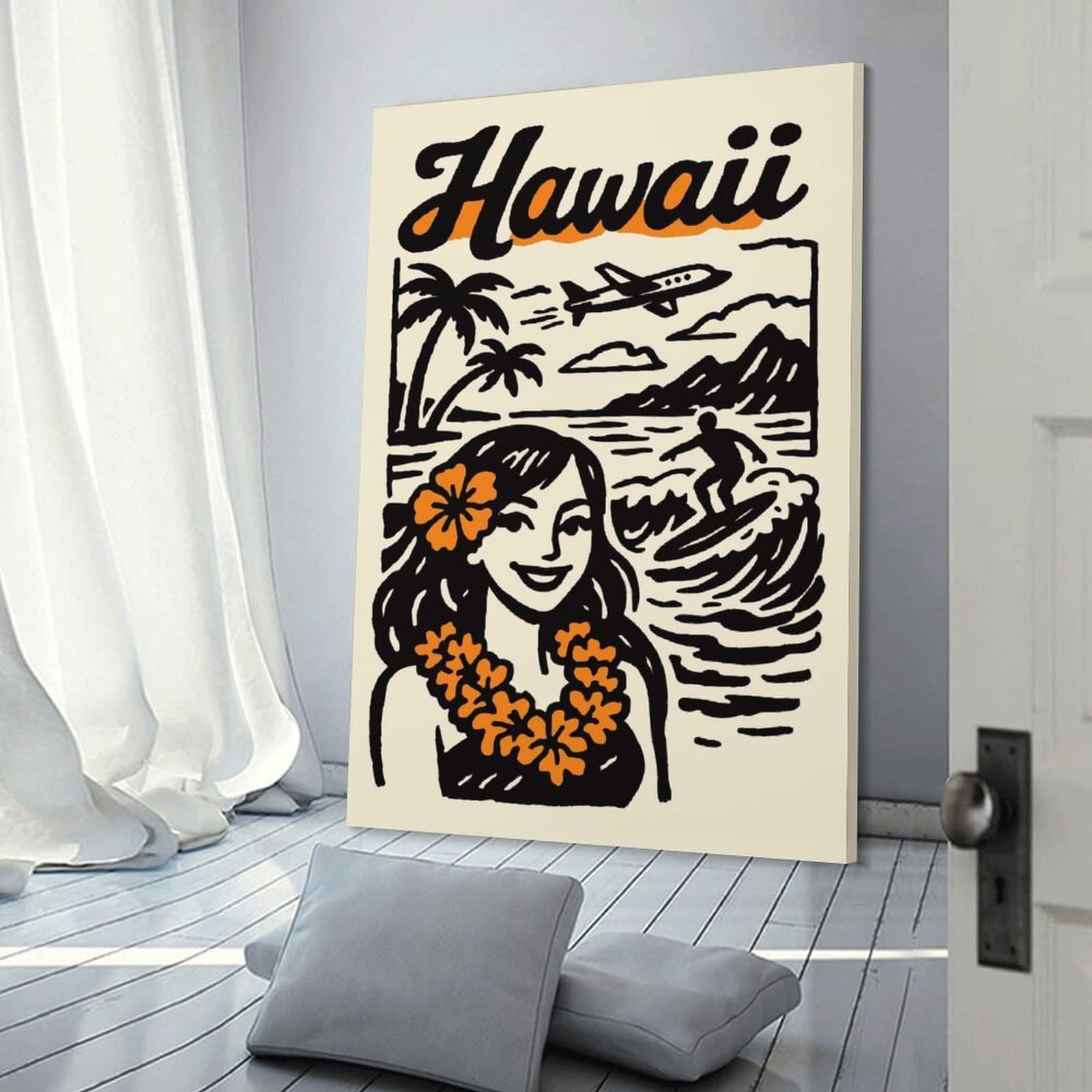 Junmoney Hawaii Surf Travel Decorative Canvas Print, 20x30inch(50x75cm), for Hallway, Entryway Or Landing, Home Artwork for First Impressions