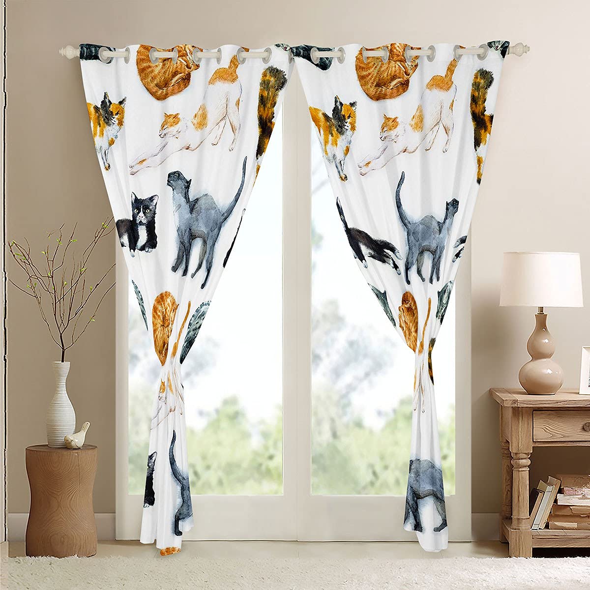 Kat Raambehandelingen Leuke Huisdier Katten Gordijnen voor Kinderen Jongens Meisjes Tieners Decor Cartoon Dieren Raamgordijnen Wit Raamgordijn B 46 x L 72