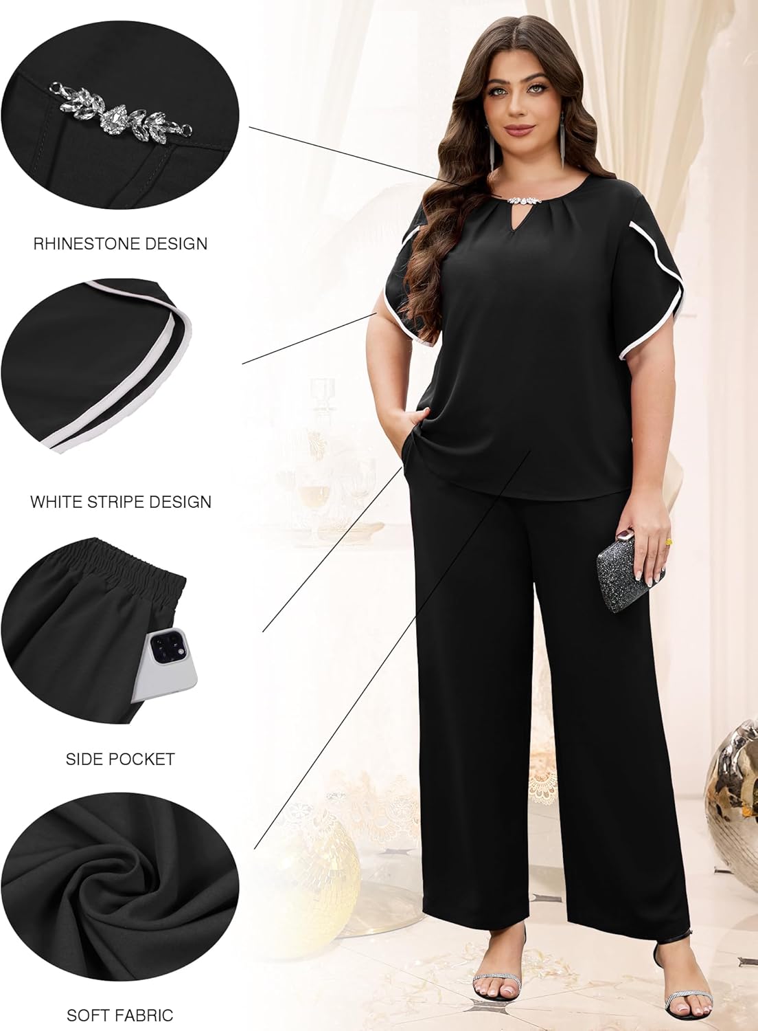 AOVDE Plus Size Pant Suits Women Half Sleeve 2 Piece Formal Office Outfit Women Wedding Guest Pantsuits Casual Daily Outfit
