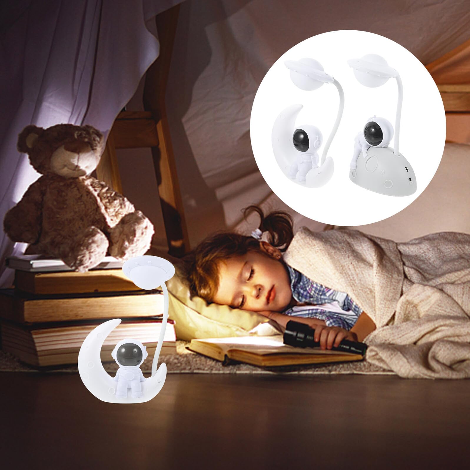 GLEAVI Lámpara Nocturna LED Forma de Astronauta y Luna, USB Recargable, Luz Templada sin Deslumbrar, Decoración Adecuada para Habitaciones Infantiles y Escenas Nocturnas