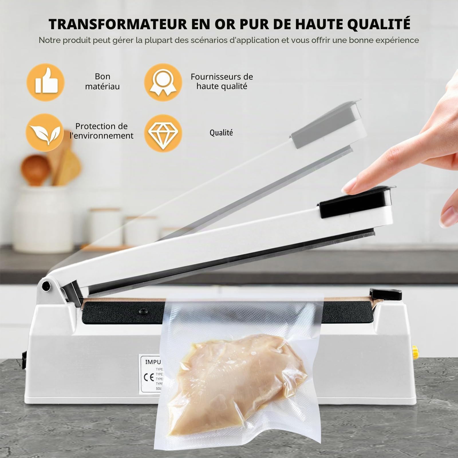 Scelleuse Thermique 200 mm, Thermoscelleuse Machine, Impulse Heat Sealer, Machine à Sceller à Chaud, Soudeuse Thermique, Thermoscelleuse, pour Sacs en Plastique, PE, PP, Mylar