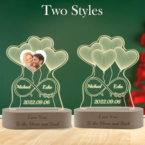 Miniatura 3 de Regalo para ella, lámpara de noche de acrílico infinito 3D personalizada con texto, luz nocturna de foto personalizada, placas acrílicas