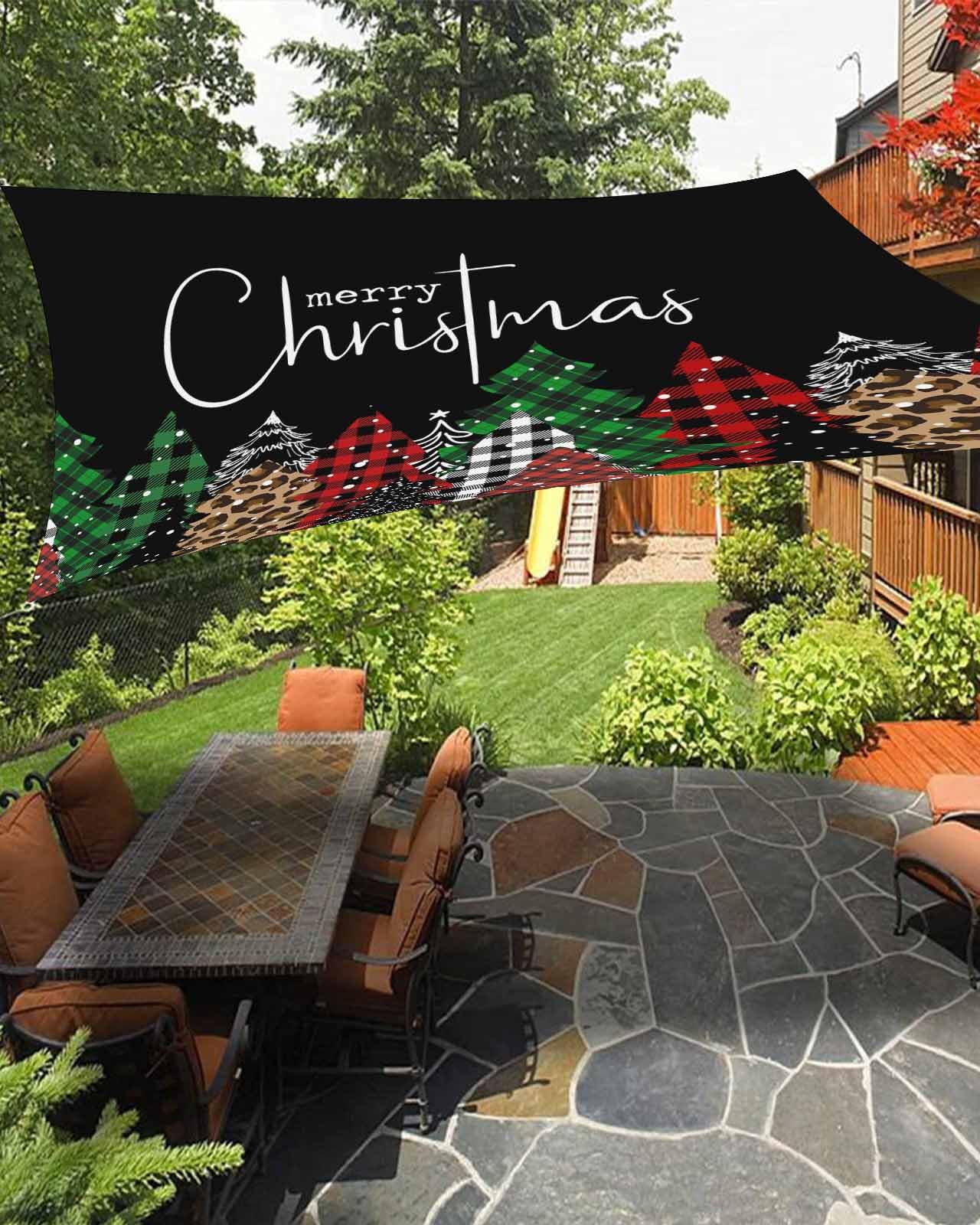 Boanket Sun Shade Sail 14' x 18', Christmas Tree Large Heavy Duty Outdoor Shades Sun Screen, Xmas Tree Green Red Plaid Leopard Classic Black Shade Cloth for Patio Deck Garden Lawns Beach Backyard
