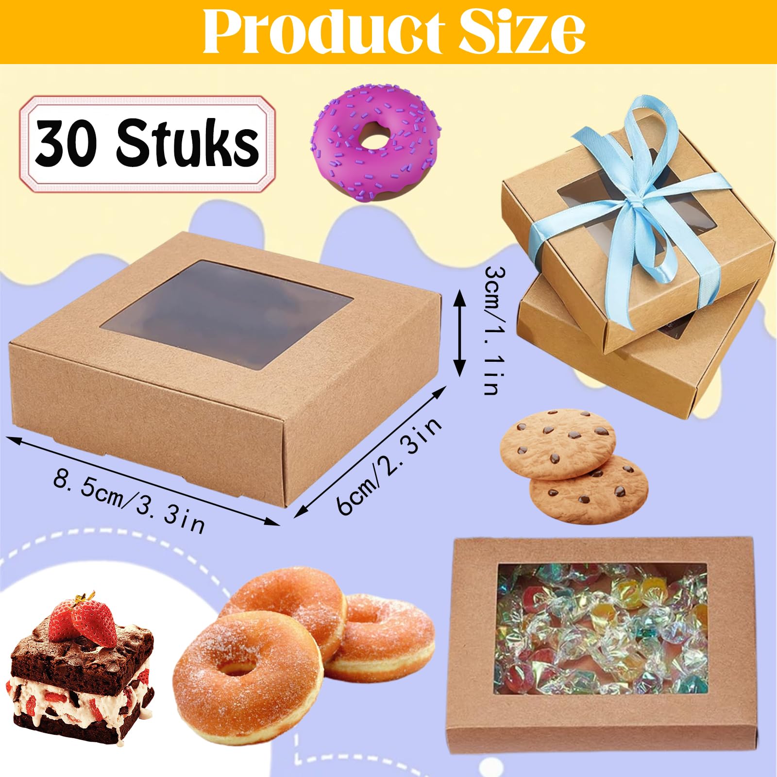 ZMCINER 12 Scatole Natalizie Per Biscotti Con Finestra – Kraft 21x14x7 Cm – Fai Da Te Per Regali Di Dolci E Cupcake