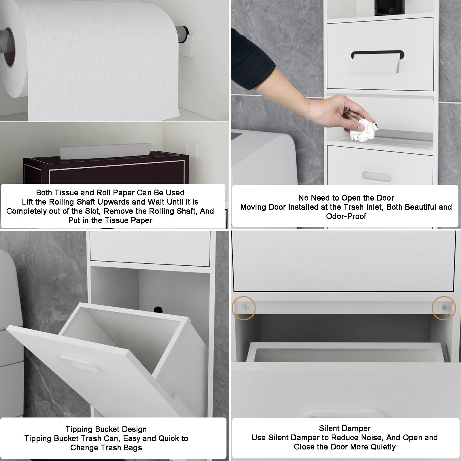 Bagno in acciaio inox con cestino integrato da incasso porta carta igienica e contenitore impermeabile per shampoo e articoli da toeletta – design a alcova nera
