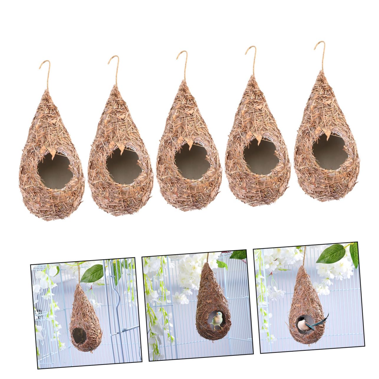 BESTonZON Nido per Uccelli da Appendere in Paglia 5 Pezzi per e Decorazioni Esterne Decorativa per Uccelli e Nidificazione