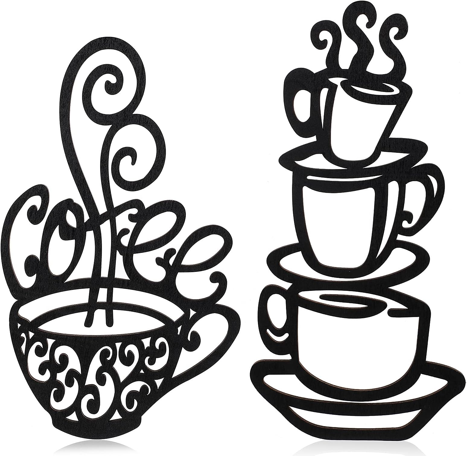 Jetec 2 Pieces Coffee Wall Decor Black Cup Silhouette Kitchen Wall Art Decor Coffee Bar Accessories