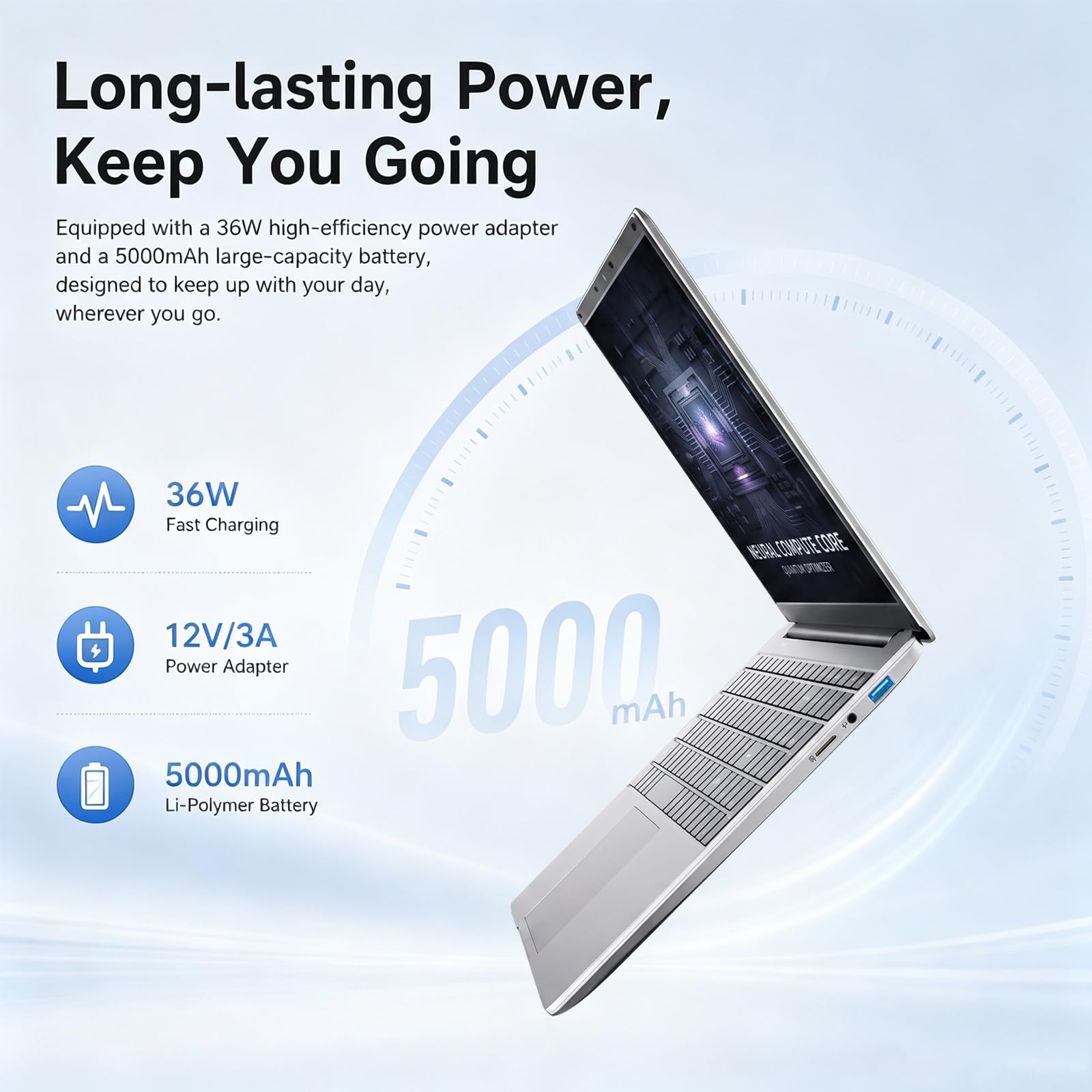 2026 Ordenador portátil 15.6 Pulgadas pc portátil 5025U, 8GB RAM 128GB SSD DDR4, Lector Huellas dactilares, 5G WiFi USB 3.0, 1920 x 1080 IPS FHD, 5000 mAh, Teclado Completo retroiluminado/Panel táctil