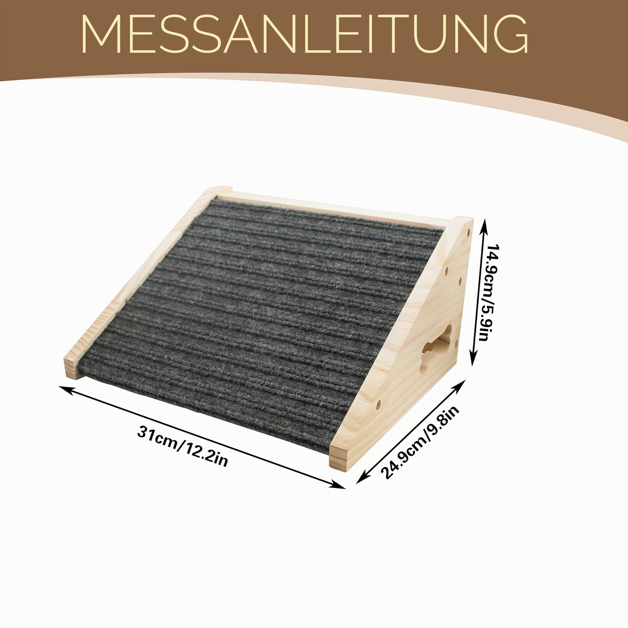 Hölzerne Hunderampe für Treppen, Haustierstufen mit 30° Winkel und Rutschfester Oberfläche, Hilfsrampe für kleine Hunde und Katzen