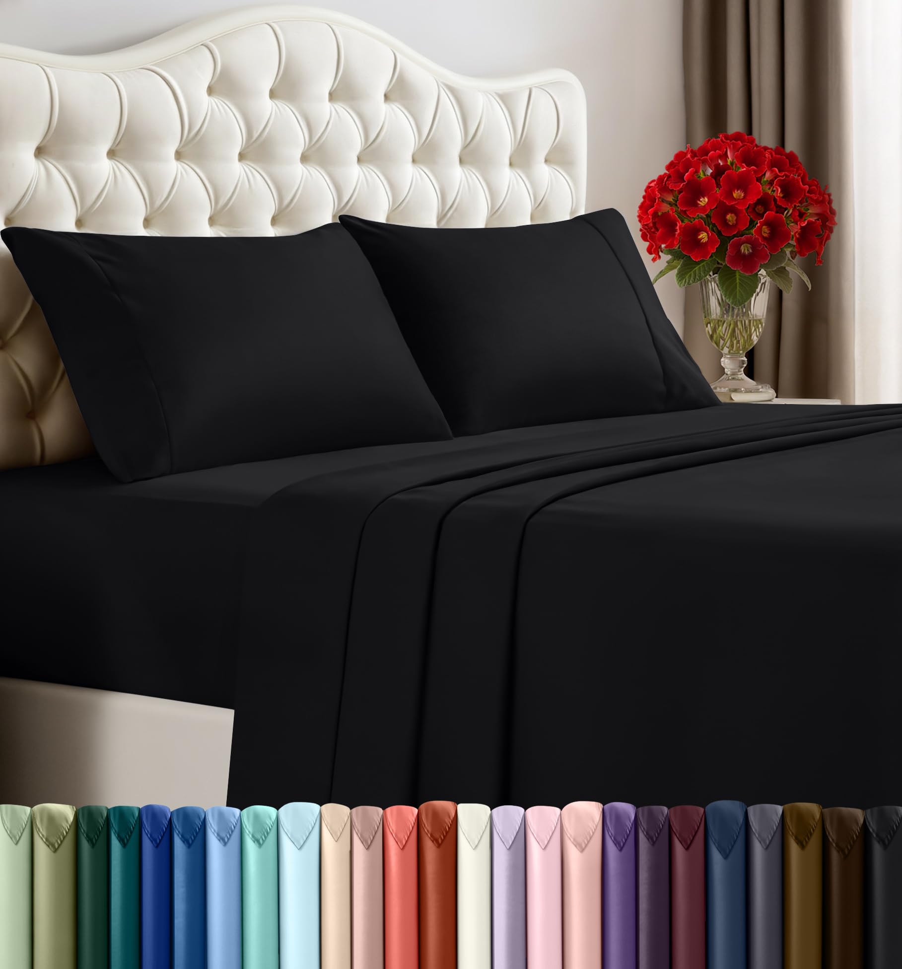 Utopia Bedding Queen Sheet Set – 4 Piece Bed Sheets for Queen Size Bed, Soft and Breathable Microfiber, Includes 1 Fitted Sheet, 1 Flat Sheet and 2 Pillowcases (Black)