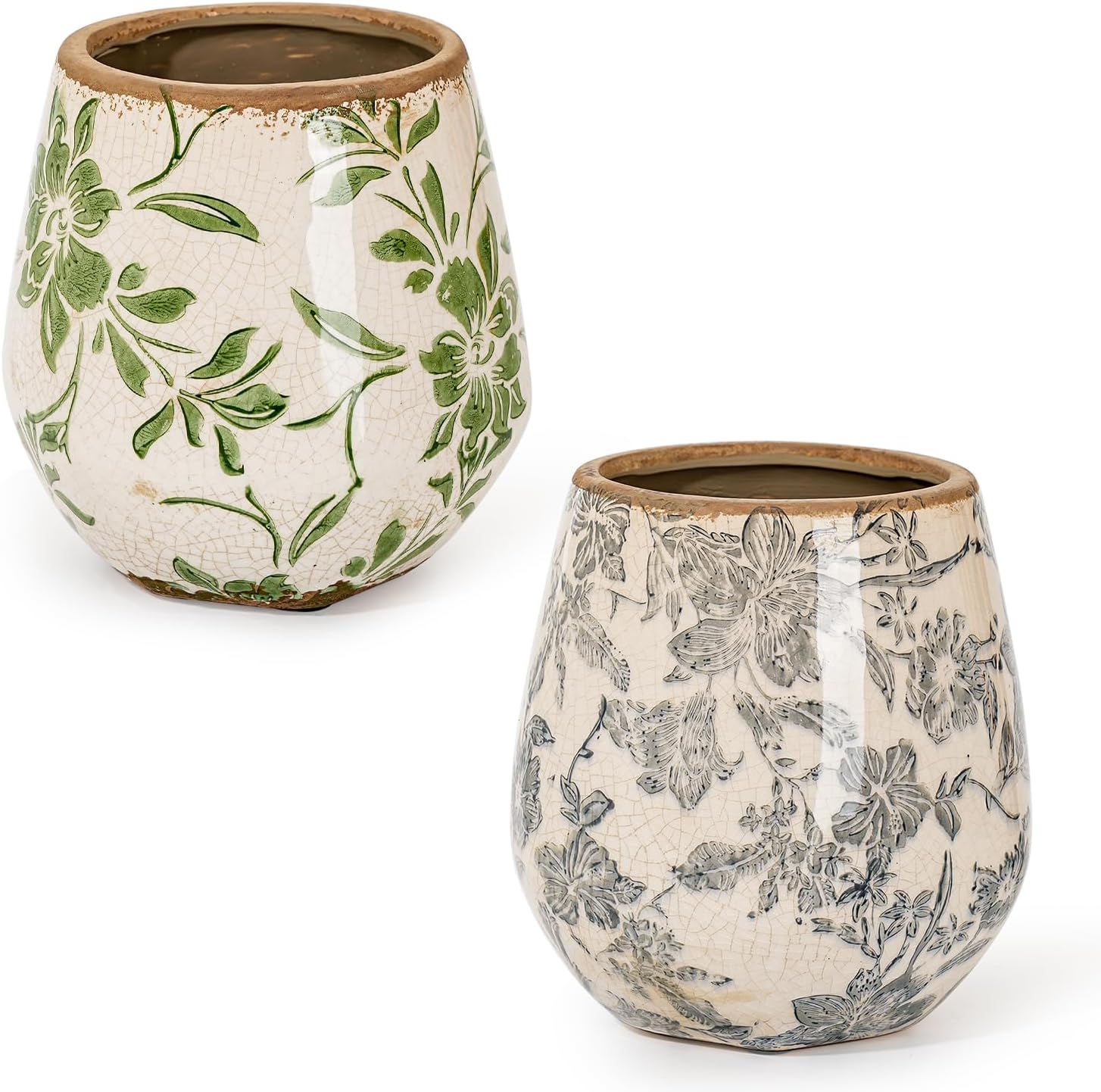 Sungmor Vintage Ceramic Planter Set of 2 - Decorative Indoor & Outdoor Flower Pots with Drainage Holes - Tuscan Décor Pots, 5.7" Ice Crackle Glaze Planters for Home, Kitchen, Patio, and Garden