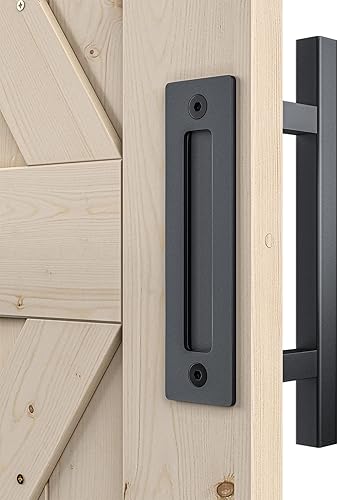 SMARTSTANDARD - Set de manijas resistentes para puerta de granero, 12 pulgadas, diseño rústico grande con dos lados, para puertas, garajes, Negro