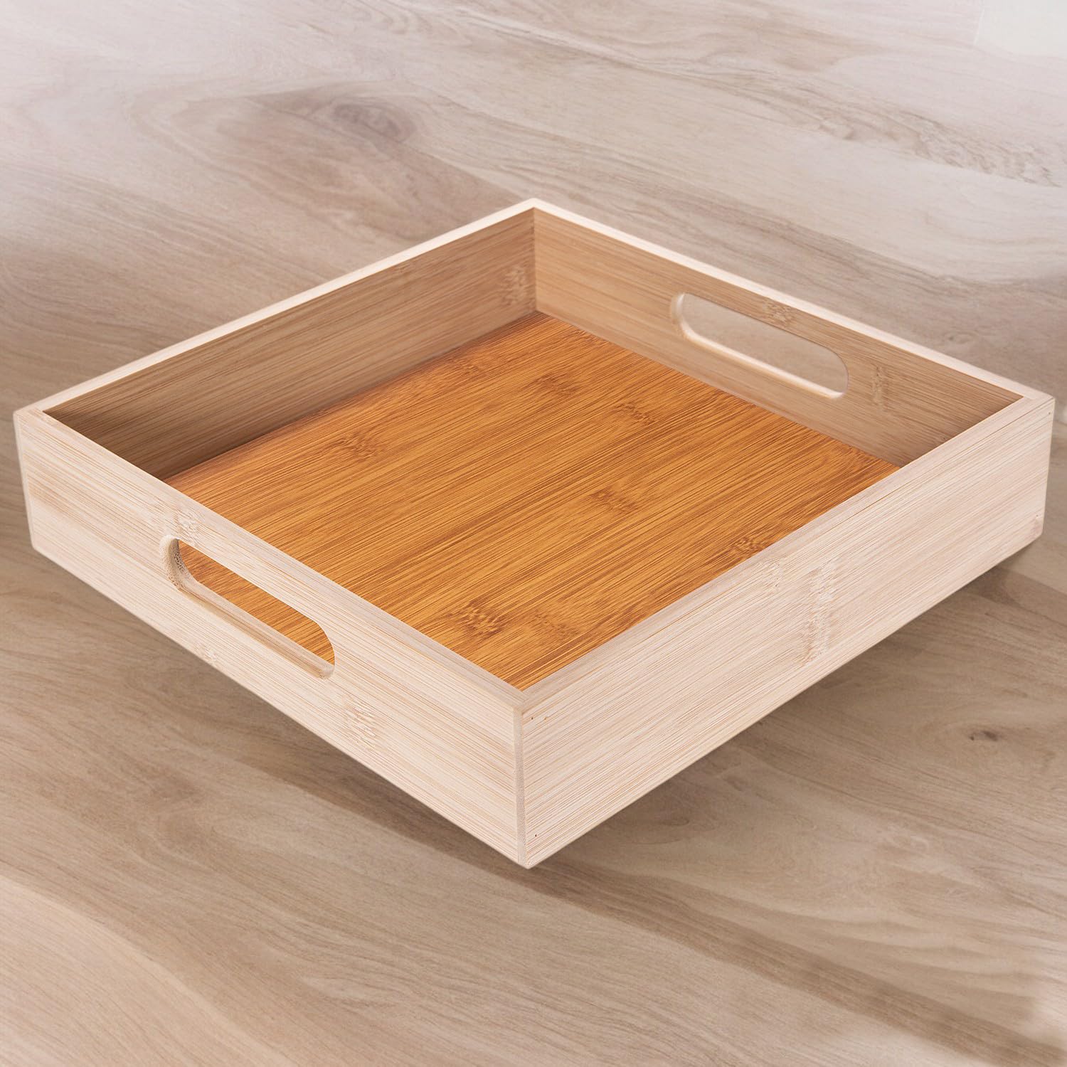 Pack 6 Bandejas de Bambú. Varios Tamaños a Elegir. Bandeja Cuadrada o Rectangular para Servir Comida, Decoración de Interiores, Centro de Mesa. para Hogares, Hostelería, Eventos (27 x 27 x 6 cm)