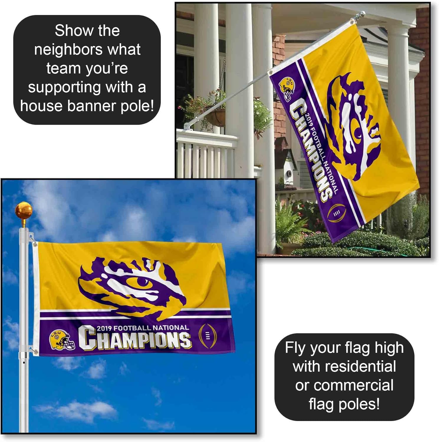 Louisiana State LSU Tigers 2019 2020 Football National Champions Flag - Image 3