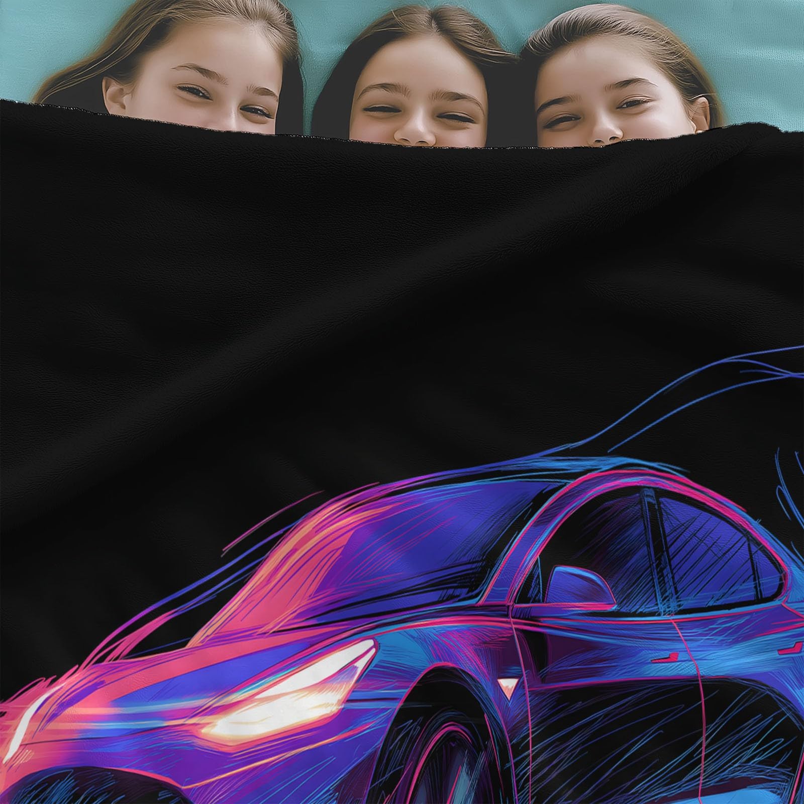 Generico Plaid Coperta Pile Nero Bambini Ragazzi Ragazze Plaid Pile Stile Fumetto Auto Elettrica Al Neon Coperte Flanella, 220 x 240 cm Letto e Divano Blanket Peluche Morbida e Calda