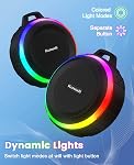 Kunodi Haut-parleur de douche Bluetooth IPX7 Imperméable, Lumières dynamiques, Crisp Clear Sound, Vrai sans fil stéréo, Clip portable pour pool Beach Boat Kayak Float Golf (Noir) (Noirs)