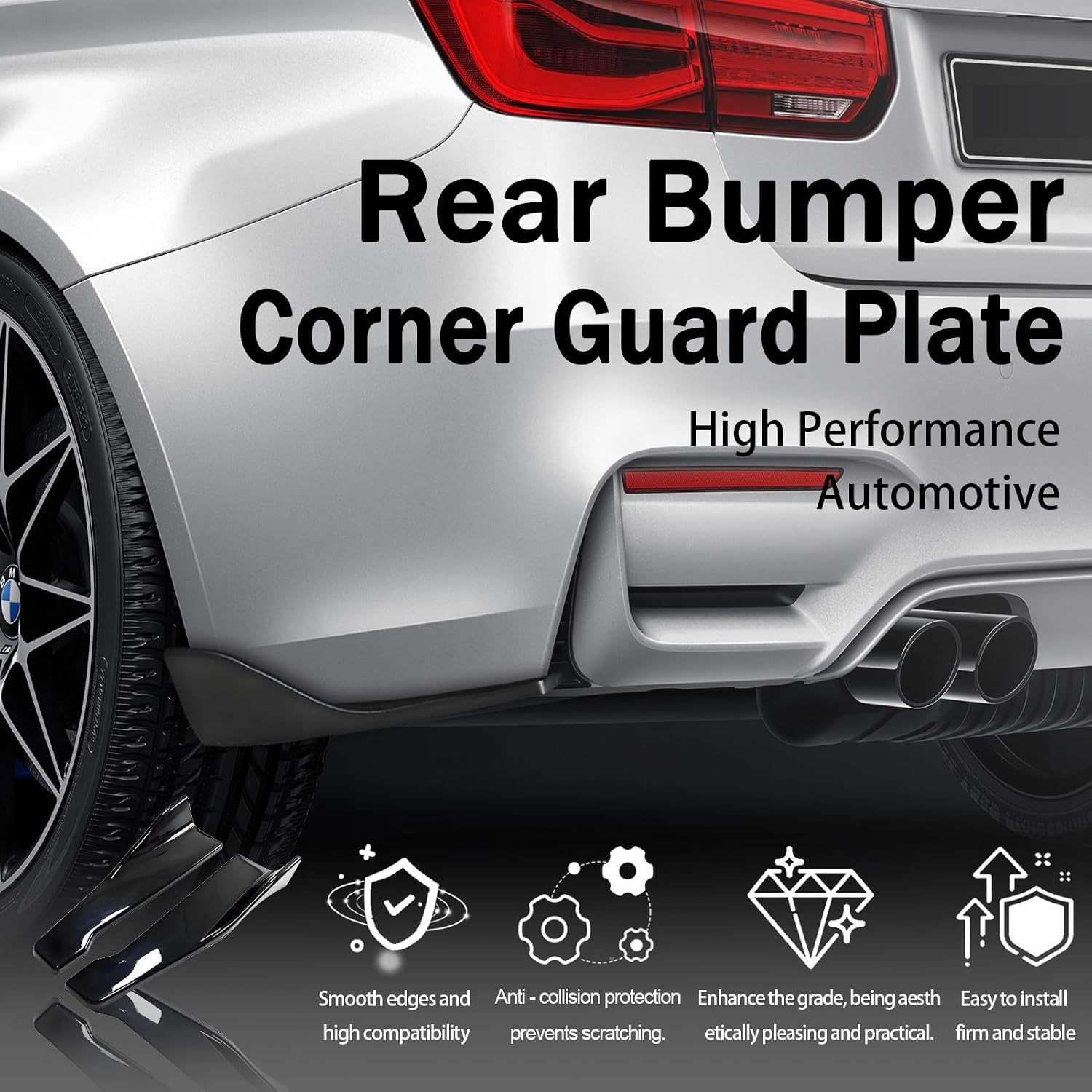 Universal Rear Diffuser Car Spoiler, Rear Bumper Lip Body Spoilers Black Lip Side Skirt Spoiler Splitter Wrap Angle Protector Exterior Decoration Trim Kit Anti-Scratch (Smooth Black 1)