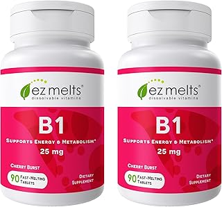 EZ Melts Dissolvable Vitamin B1 25 mg, Sugar-Free, 45-Day Supply - 2 Pack