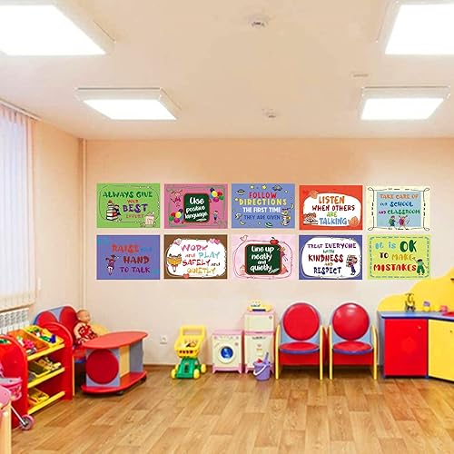 Miniatura 6 de HONTOUSIP 10 pósteres educativos de reglas de aula para niños pequeños  Decoración de aula  Suministros escolares y materiales de aprendizaje a