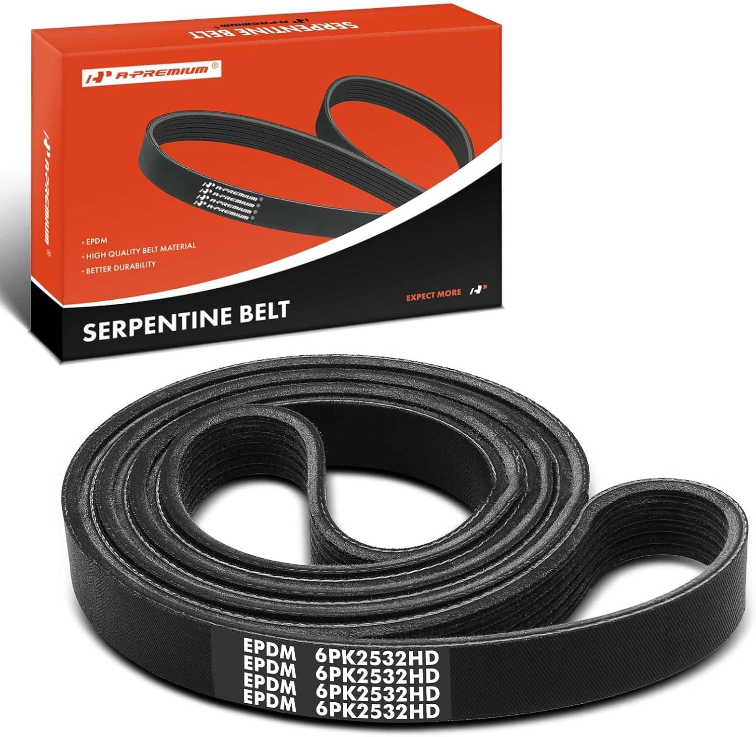 A-Premium Serpentine Belt 99.68 In Heavy-Duty For Ford, Starcraft Bus, Chevrolet, GMC & VPG Cars - F-250 F-350 F-450 F-550 Super Duty, E-350 E-450 Super Duty, E-150, E-250, Starlite, G30