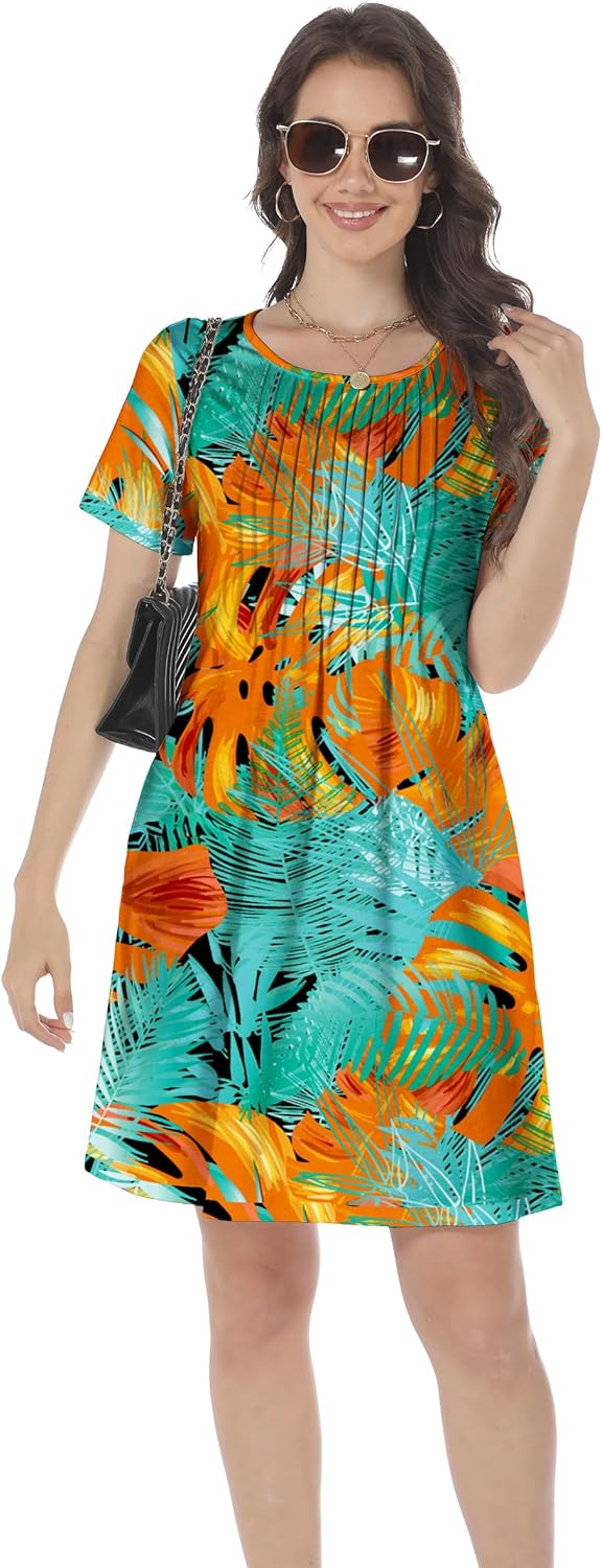 HiMONE Womens Summer Dresses T-Shirt Pleated Dressy Casual Scooped Neck Beach Vacation Dresses XS-2XL - Image 4