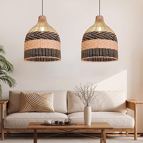 Arturesthome Lámpara colgante de ratán para isla de cocina, candelabro de mimbre, pantalla de techo colgante tejida a mano para sala de estar y