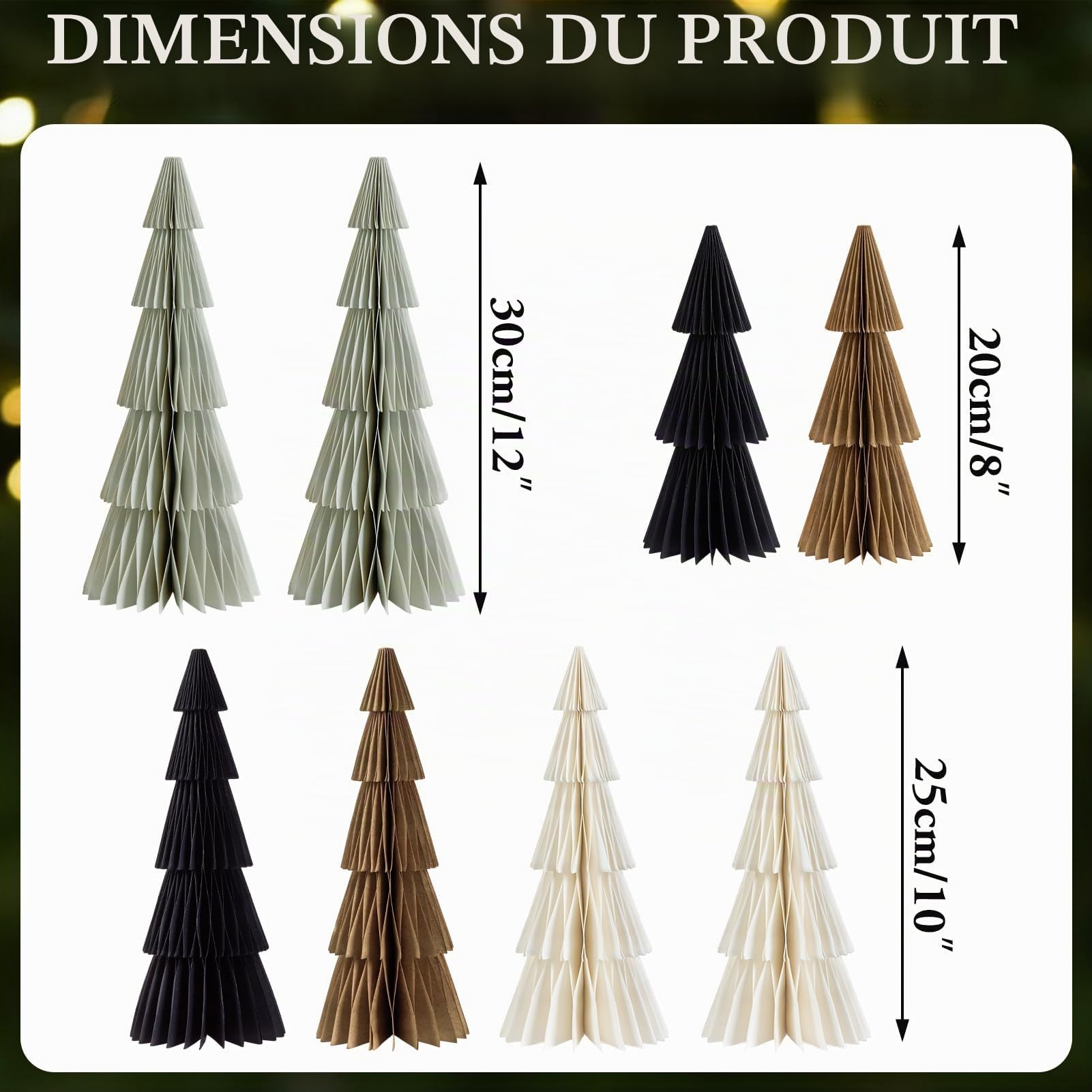 SUNBEAUTY Lot de 8 sapins de Noël en papier nid d'abeille - Décoration d'arbre en papier 3D - Design magnétique - Pour table à manger, armoire, rebord de fenêtre, cheminée, décoration de Noël