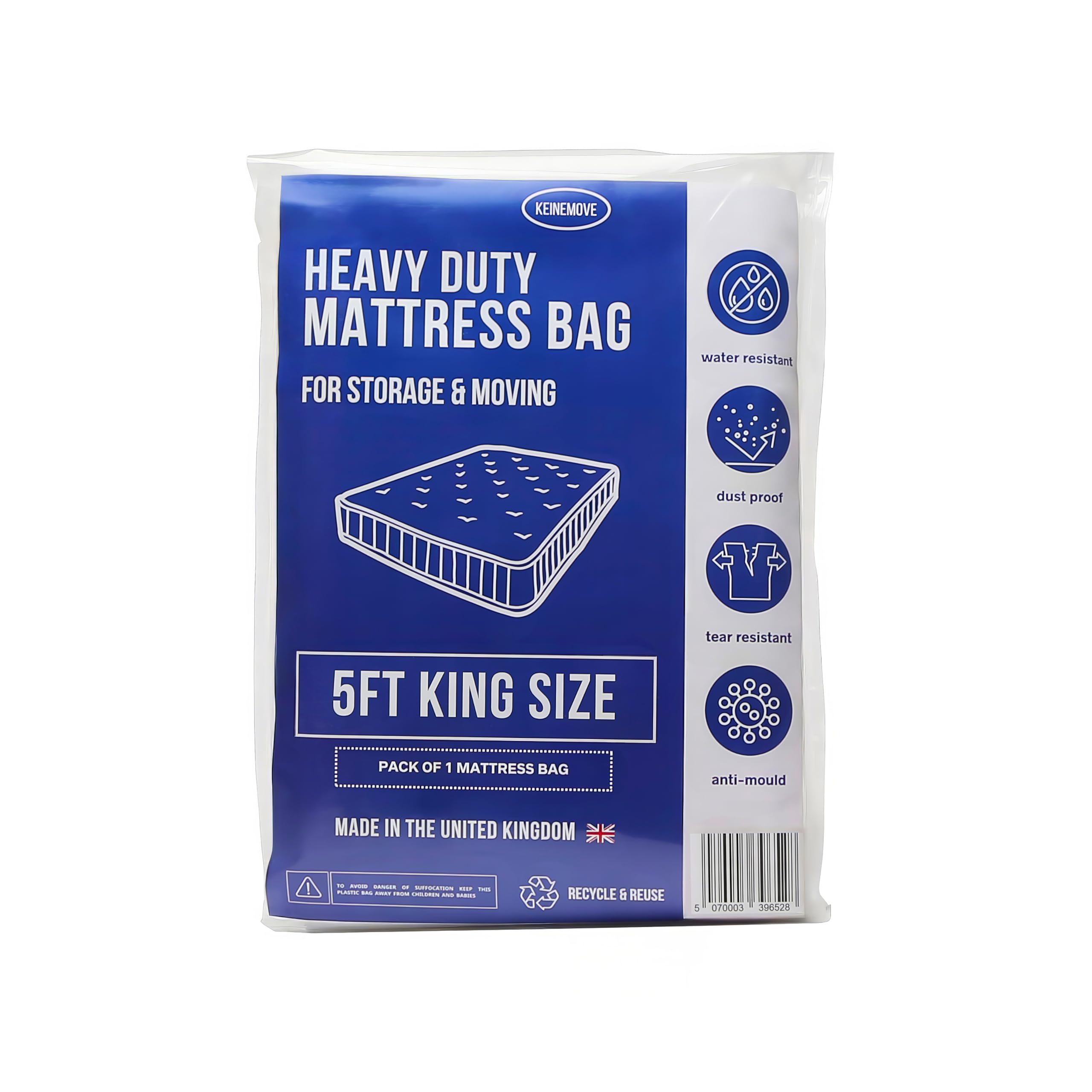 King Size Mattress Bag, Moving and Storage, 5ft, 1 Pack, Heavy Duty, Mattress Covers for Moving, Plastic Mattress Cover