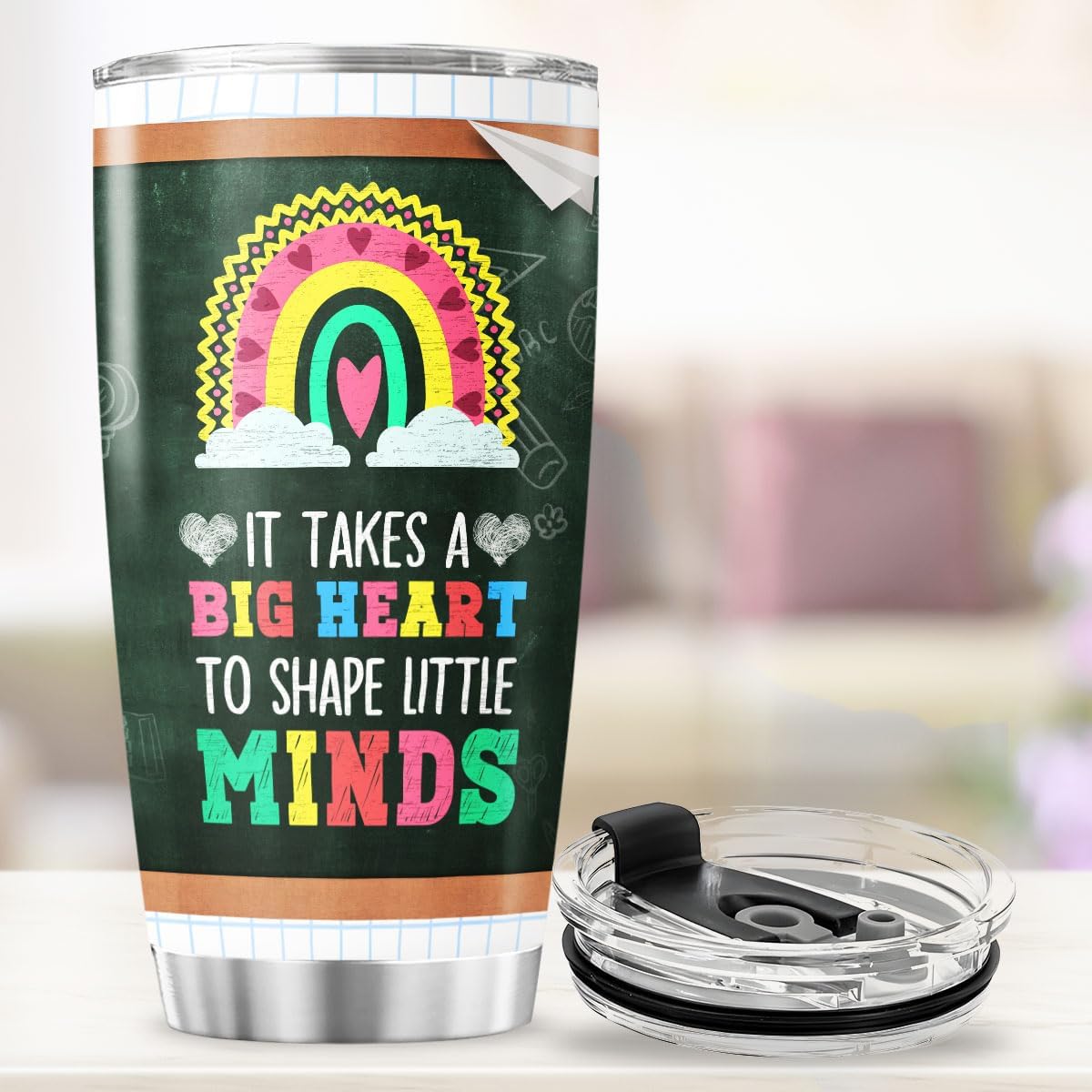 Teacher Appreciation Gift for Women, Colorful Rainbow Quote 20oz Stainless Steel Tumbler, Big Heart to Shape Little Minds, Insulated Coffee Travel Mug for School Use - Image 4