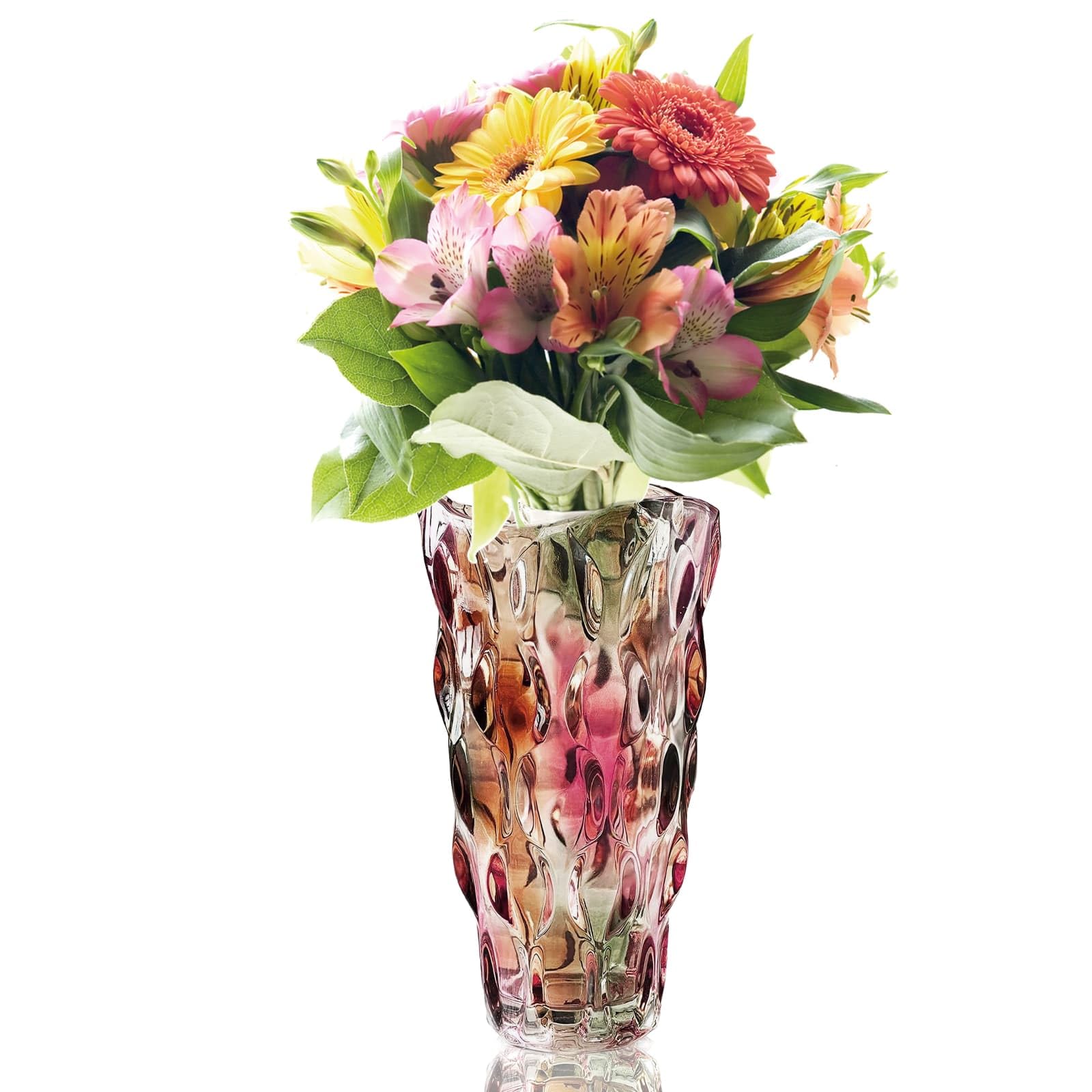 Glass Vase for Flowers, 24cm Tall Vintage Coloured Glass Vase, Large Tall Crystal Coloured Flower Vases, Honeycomb Crystal Floral Vases, for Home Decor, Wedding Decor, Modern Ornaments