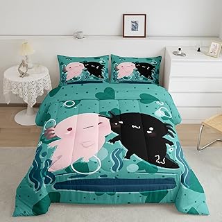 Axolotl Kawaii Comforter Set Axolotl Lovers Bedding Set for Kids Girls Women Adults Cartoon Sea Animals Comforter Cute Salamander Quilted Duvet Set Bedroom Collection Twin Size 2Pcs