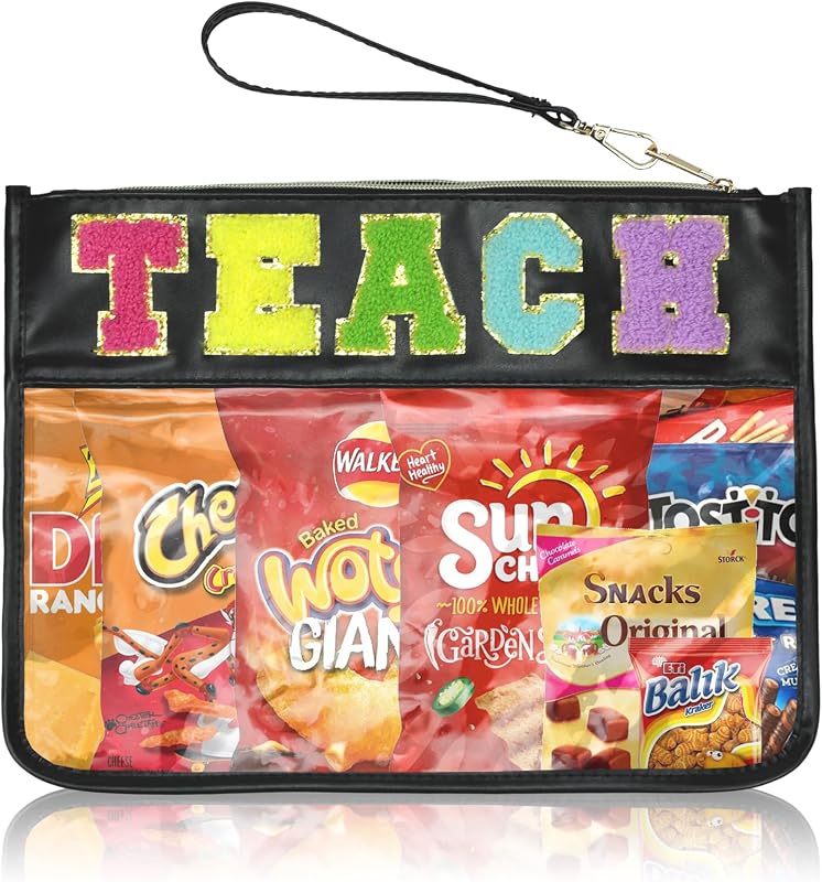 Necessaire transparente Siwara com letras de chenille e zíper
