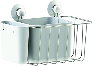 Panier de douche en acier inoxydable et ABS - 3 compartiments de rangement / 2 ventouses incluses - Métal/blanc - 22x16x18cm