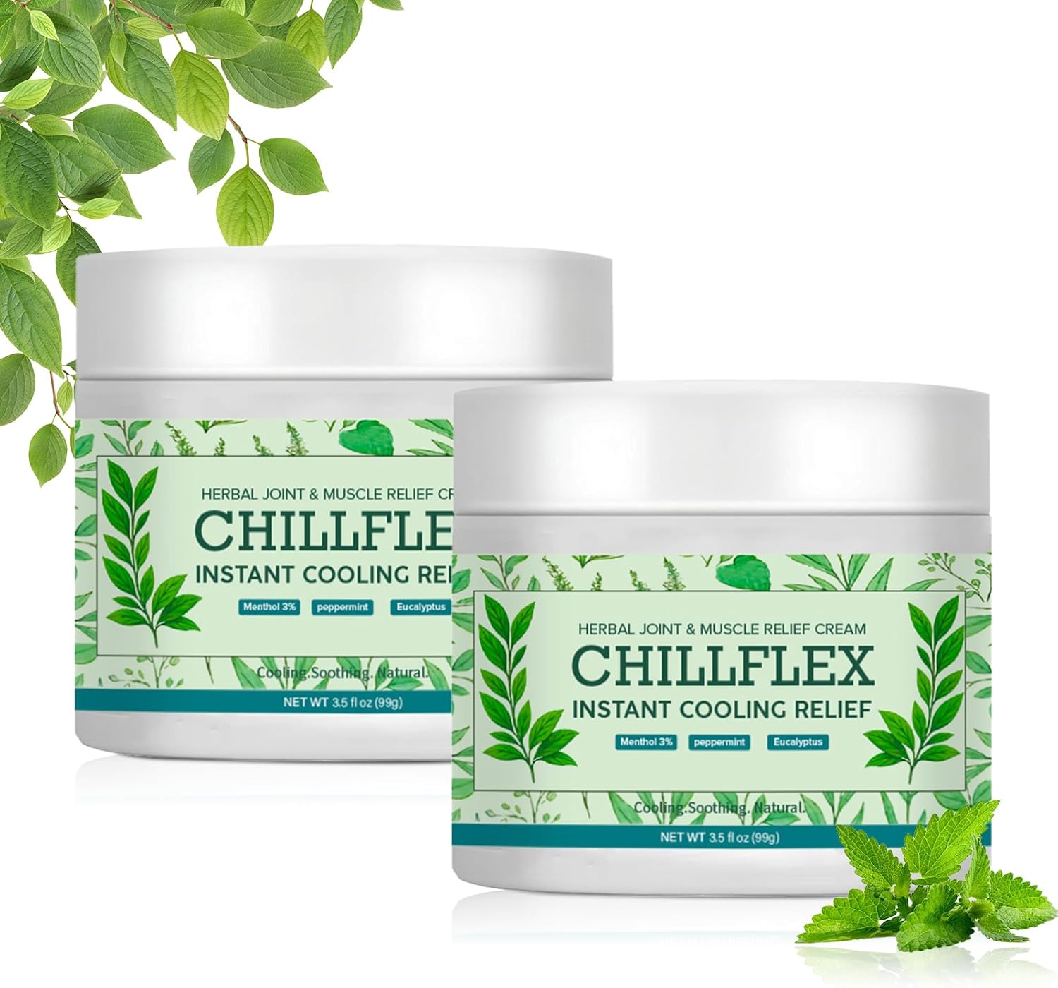 CHILLFLEX Menthol Soothing Cream, Joint Activities Throughout The Body, Relieve Muscle Tension, Cooling with Menthol and Frankincense, Fast Absorbing for Women and Men 3.52OZ (2PCS)