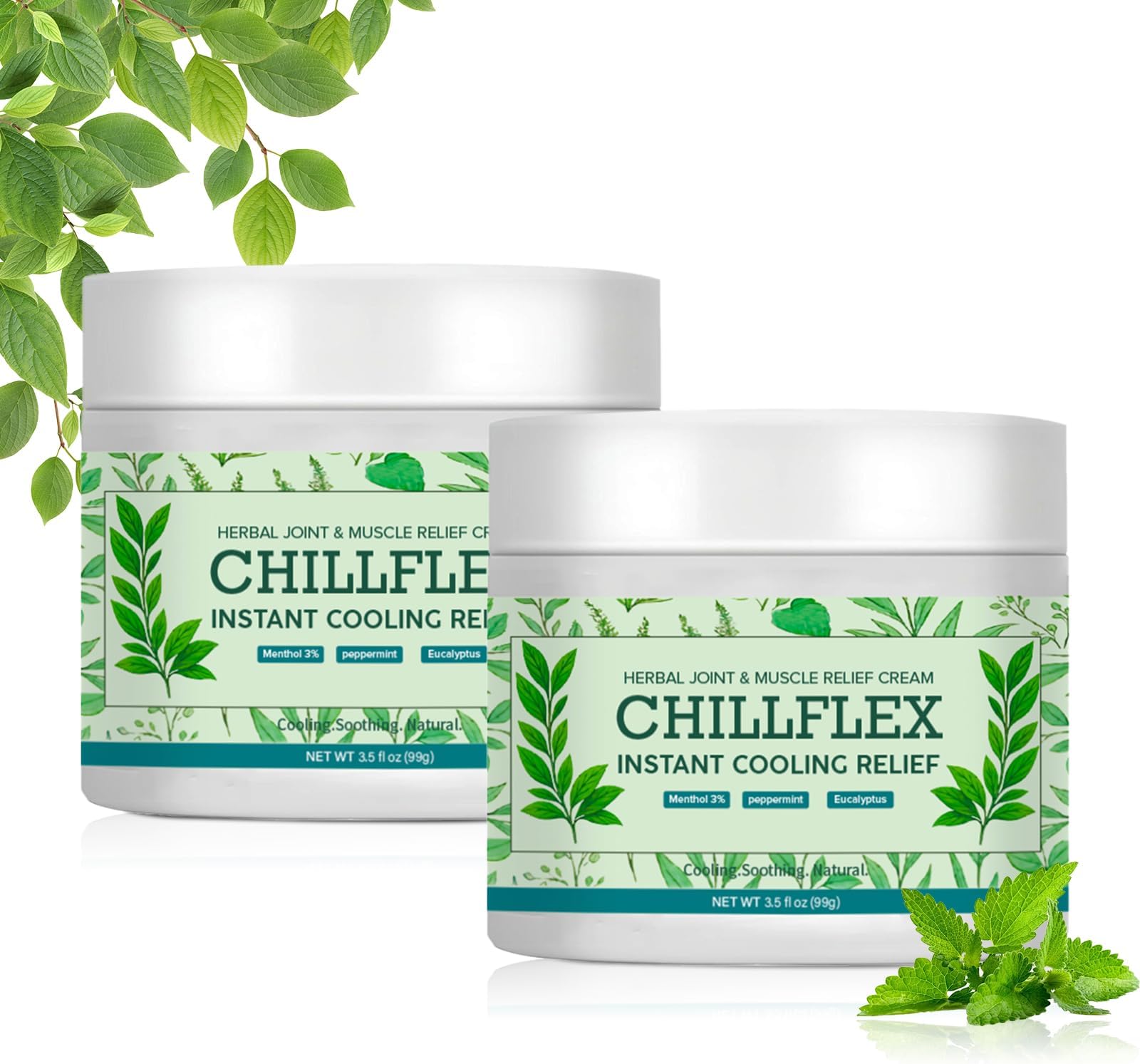 CHILLFLEX Menthol Soothing Cream, Joint Activities Throughout The Body, Relieve Muscle Tension, Cooling with Menthol and Frankincense, Fast Absorbing for Women and Men 3.52OZ (2PCS)