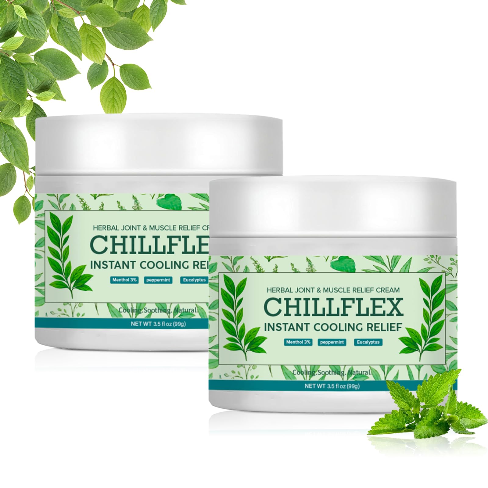 CHILLFLEX Menthol Soothing Cream, Joint Activities Throughout The Body, Relieve Muscle Tension, Cooling with Menthol and Frankincense, Fast Absorbing for Women and Men 3.52OZ (2PCS)